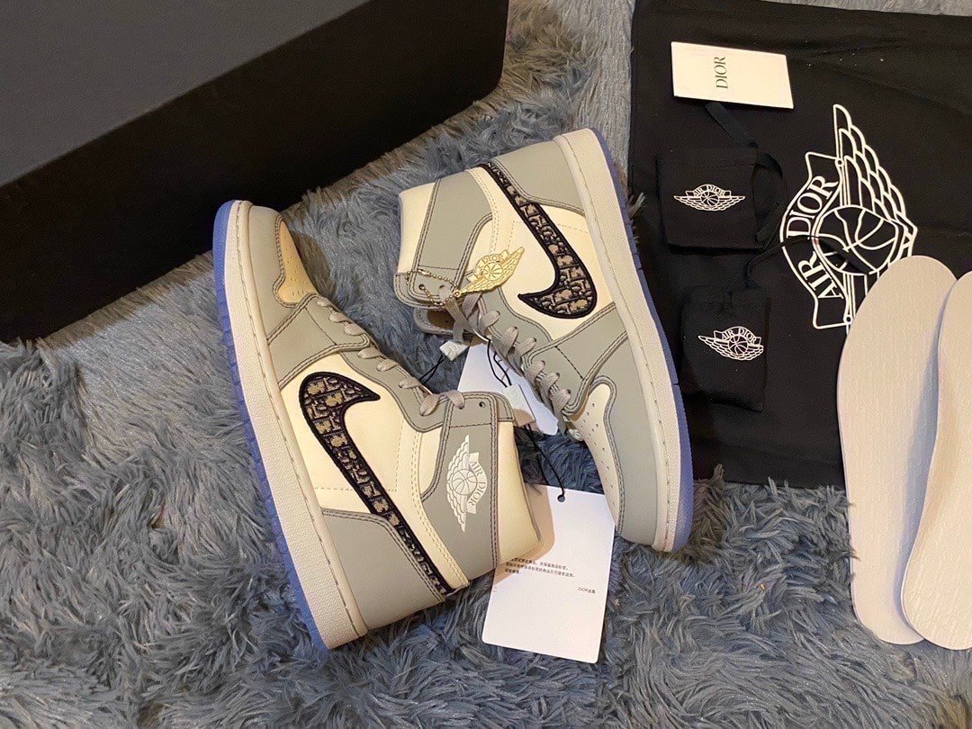 Nike Dior x Air Jordan 1 High OG Wolf Grey/Sail/Photon Dust/White For Women, Women’s Shoes
