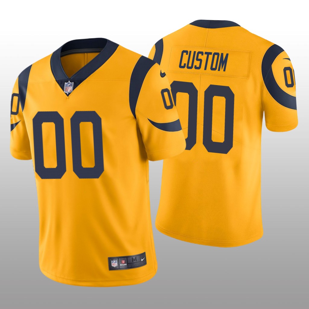 Nike Los Angeles Rams Custom #00 Men's Gold Color Rush Limited Jersey