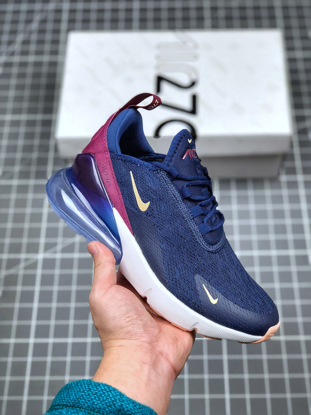 Nike WMNS Air Max 270 Navy Blue Burgundy For Sale