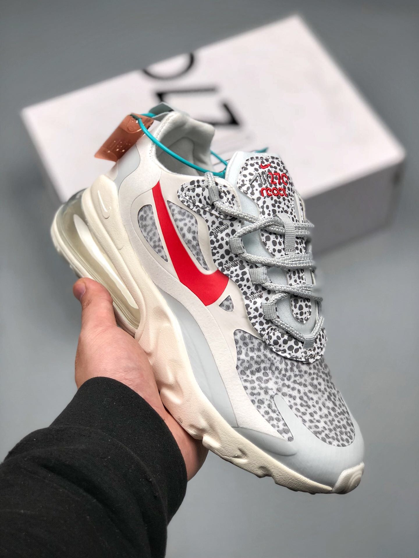 Nike WMNS Air Max 270 React “Safari” White Red Grey For Sale