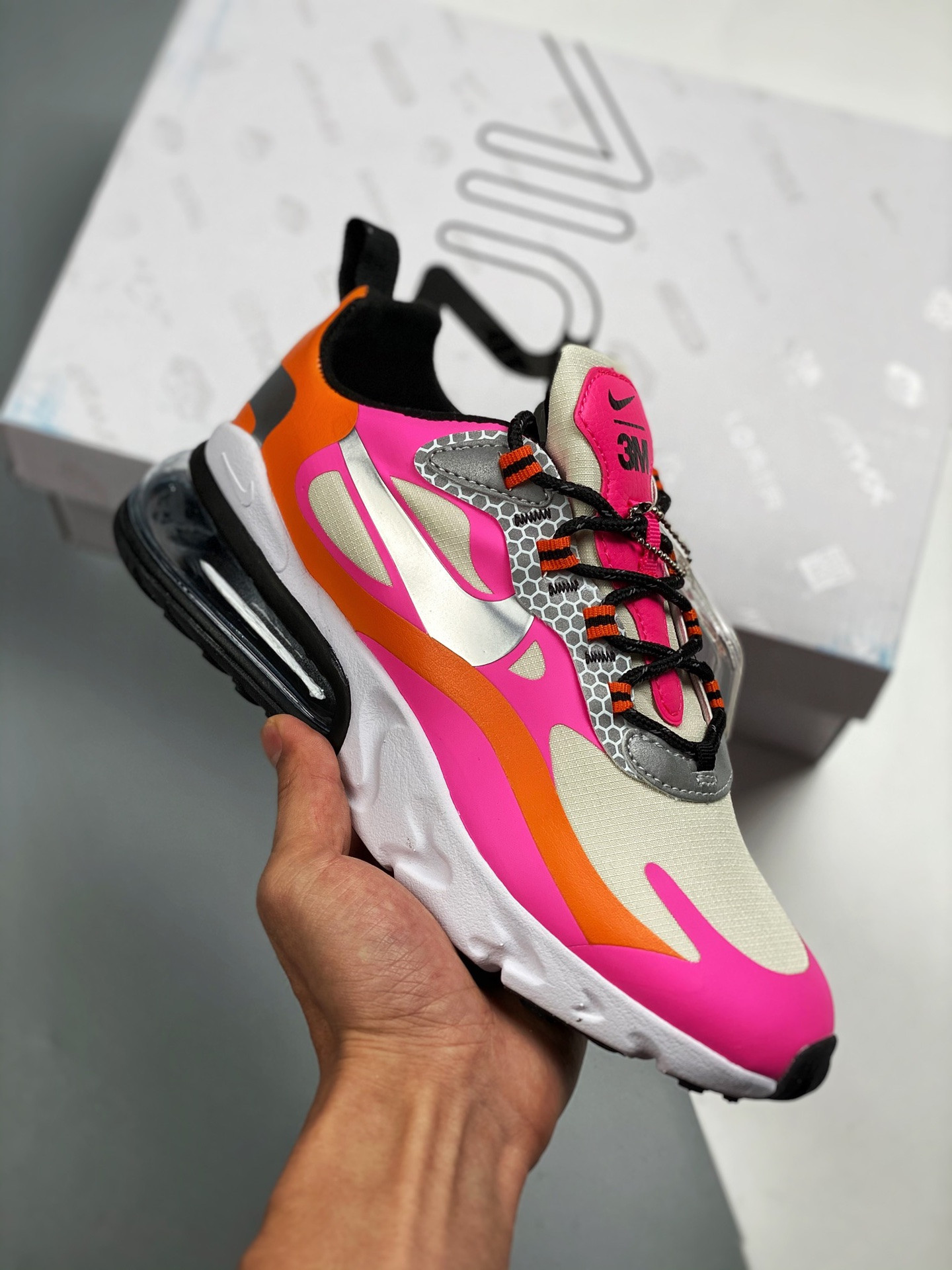 Nike Wmns Air Max 270 React Pink Orange Silver For Sale