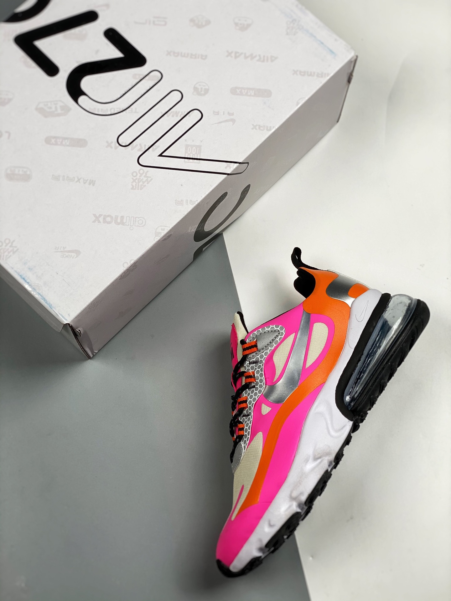 Nike Wmns Air Max 270 React Pink Orange Silver For Sale