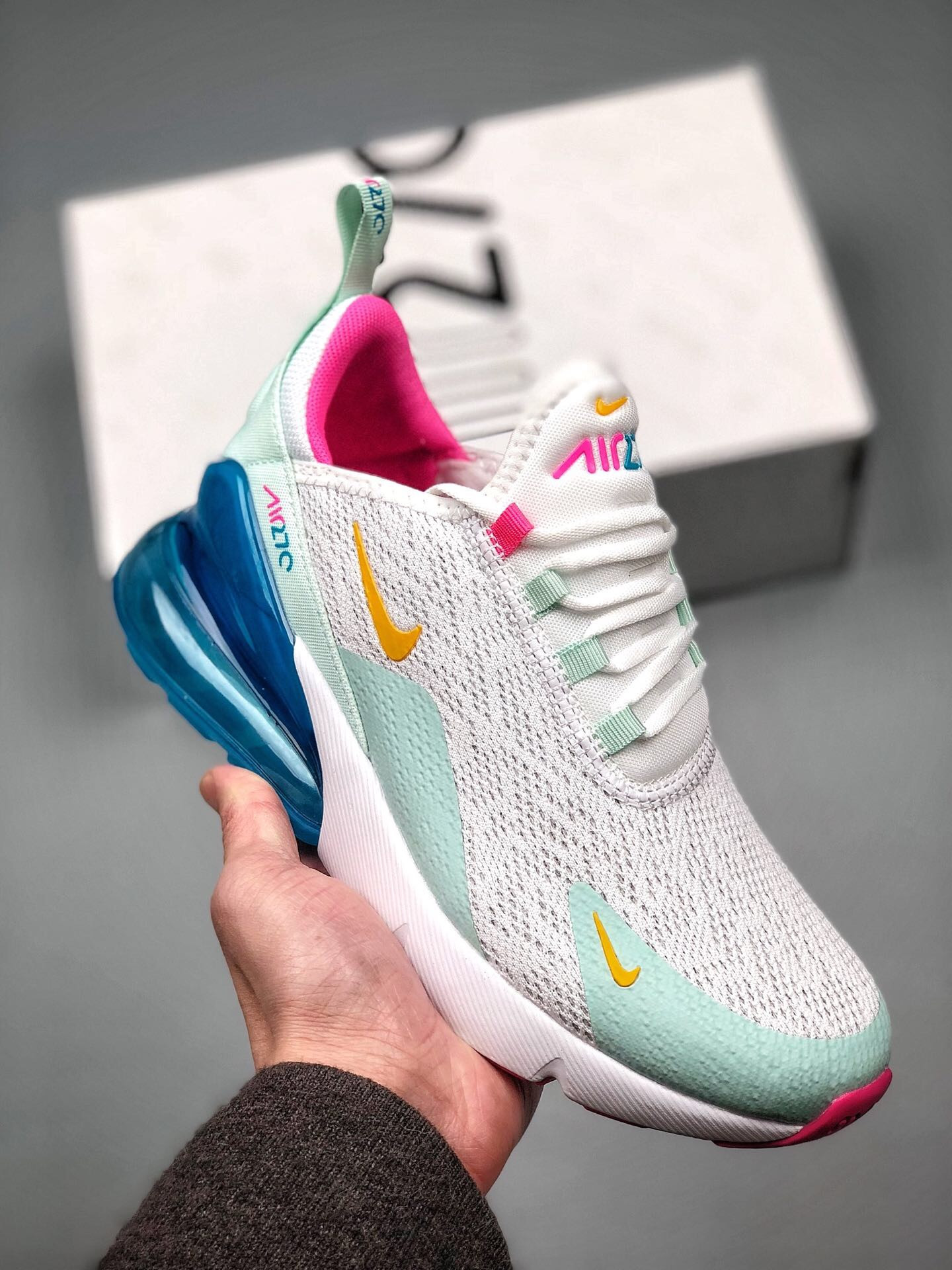 Nike WMNS Air Max 270 White/Laser Fuchsia-Teal Tint-Blue Fury For Sale