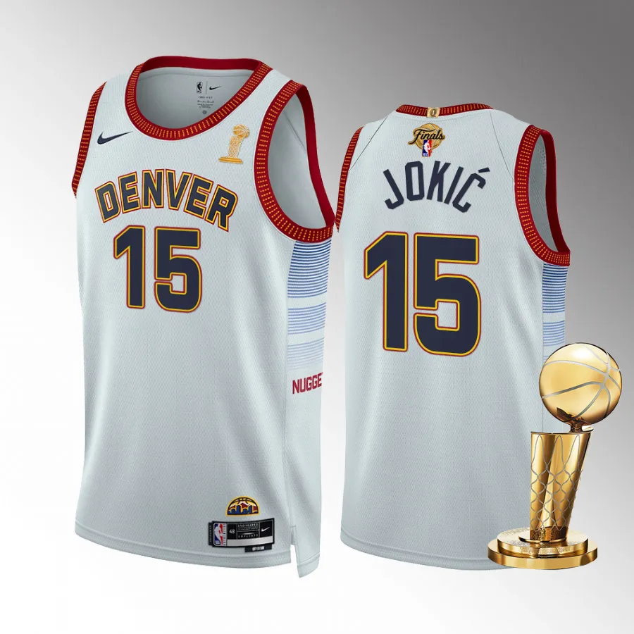 Nikola Jokic 2023 NBA Finals Champions Denver Nuggets White #15 Jersey City Edition