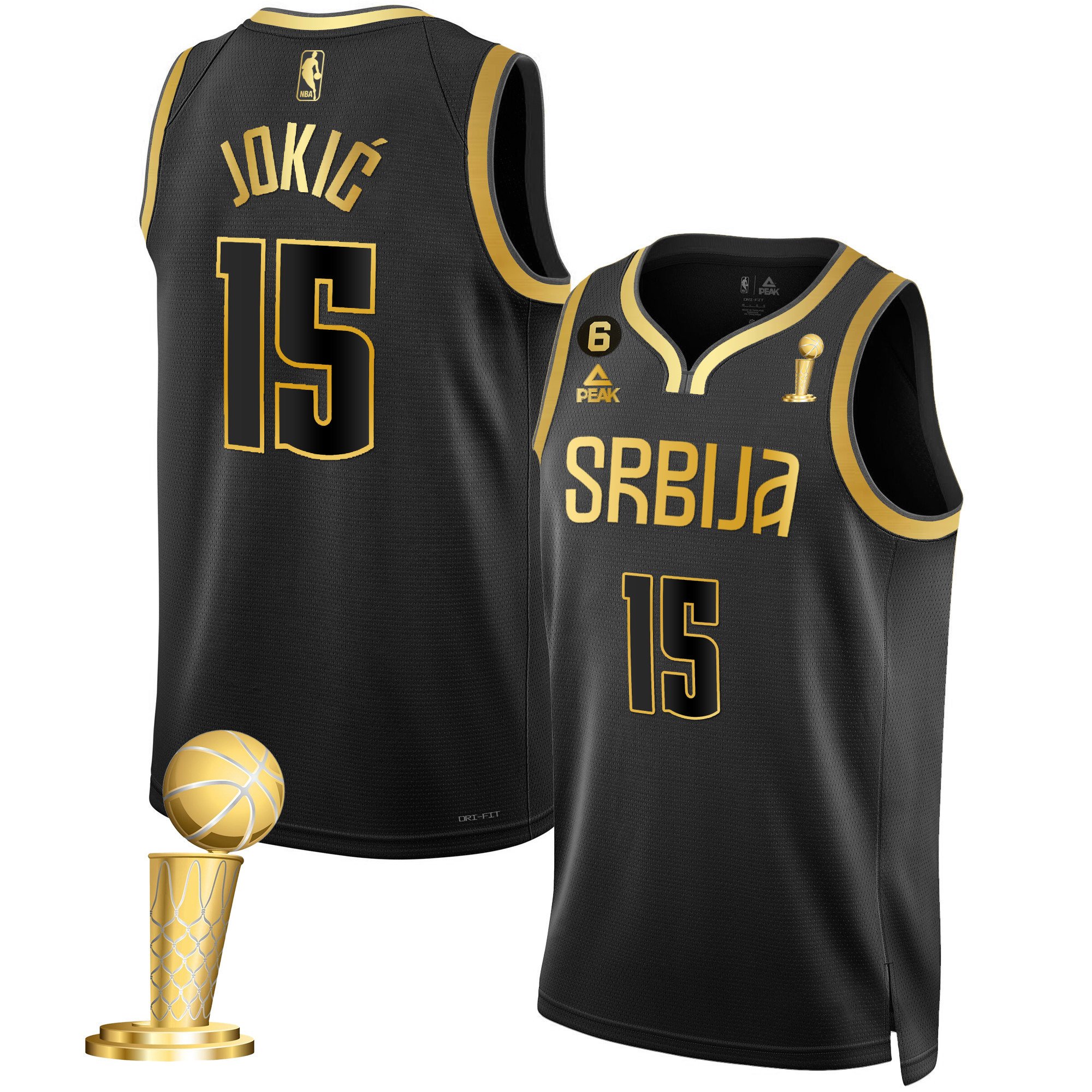 Nikola Jokic Denver Nuggets Serbia Champions Gold Black Gold Jersey - All Stitched