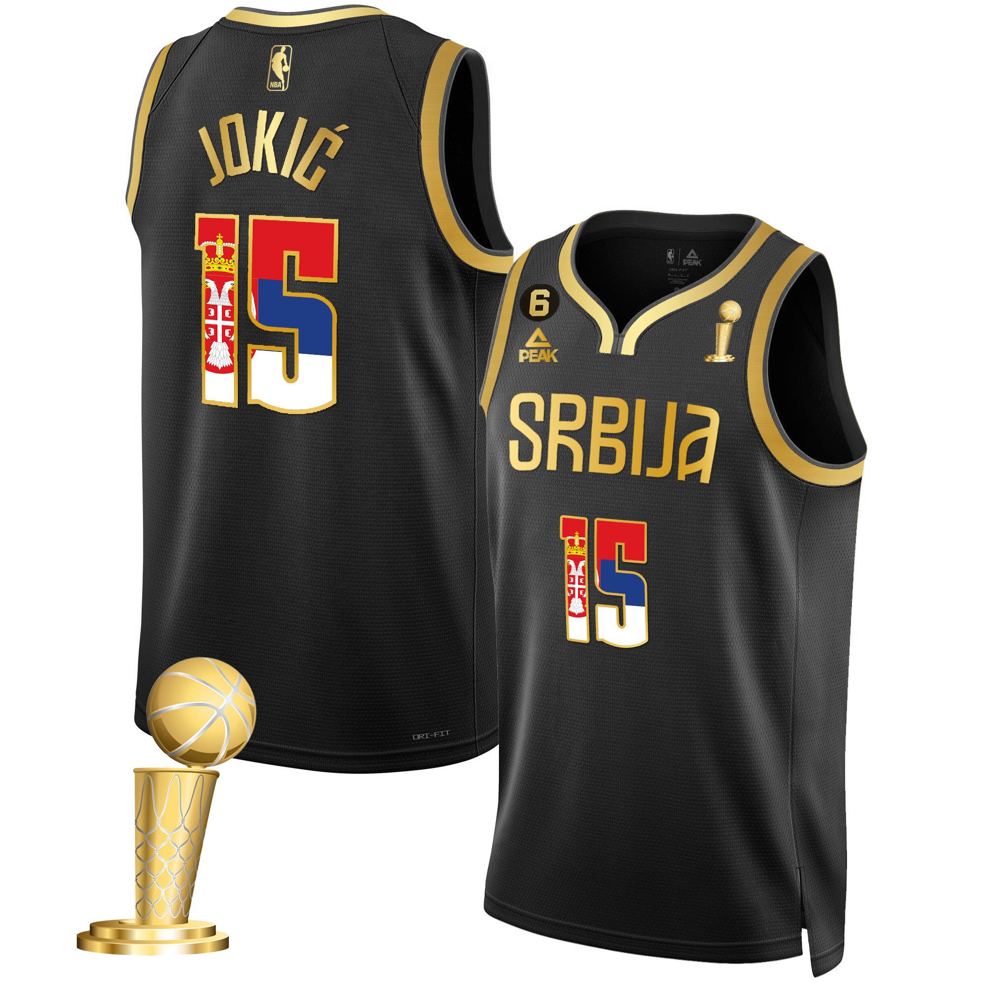 Nikola Jokic Denver Nuggets Serbia Champions Gold Serbia Black Jersey - All Stitched