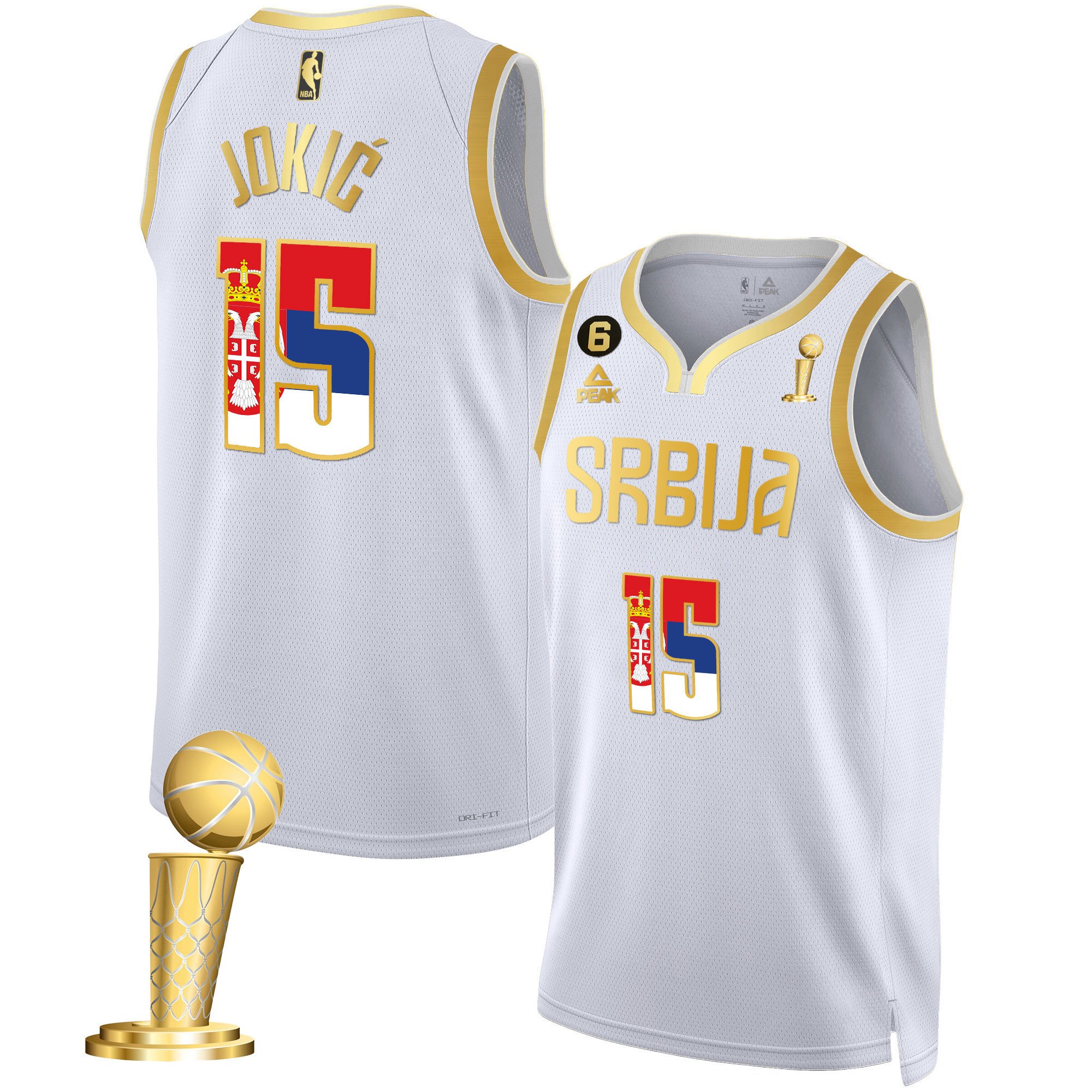 Nikola Jokic Denver Nuggets Serbia Champions Gold Serbia White Jersey - All Stitched