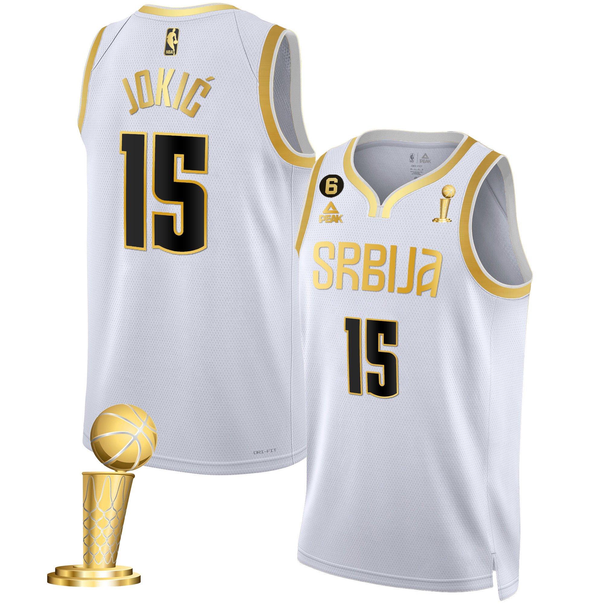 Nikola Jokic Denver Nuggets Serbia Champions Gold White Gold Jersey - All Stitched