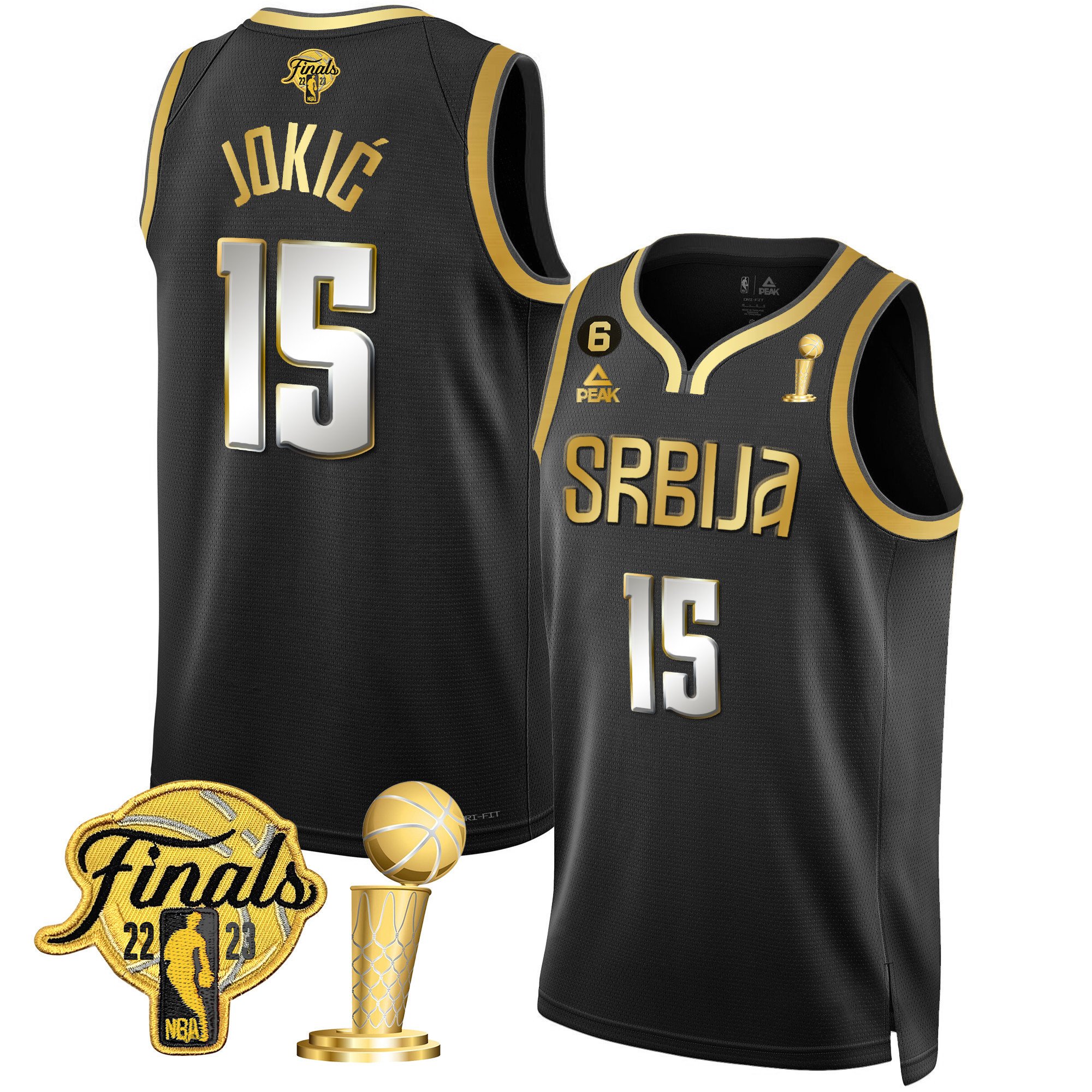 Nikola Jokic Denver Nuggets Serbia Finals & Champions Gold Black Limited Jersey - All Stitched
