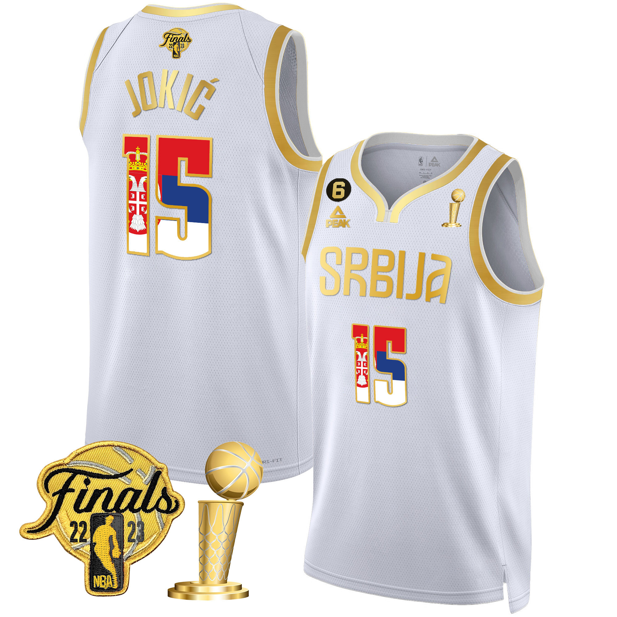 Nikola Jokic Denver Nuggets Serbia Finals & Champions Gold Serbia White Jersey - All Stitched