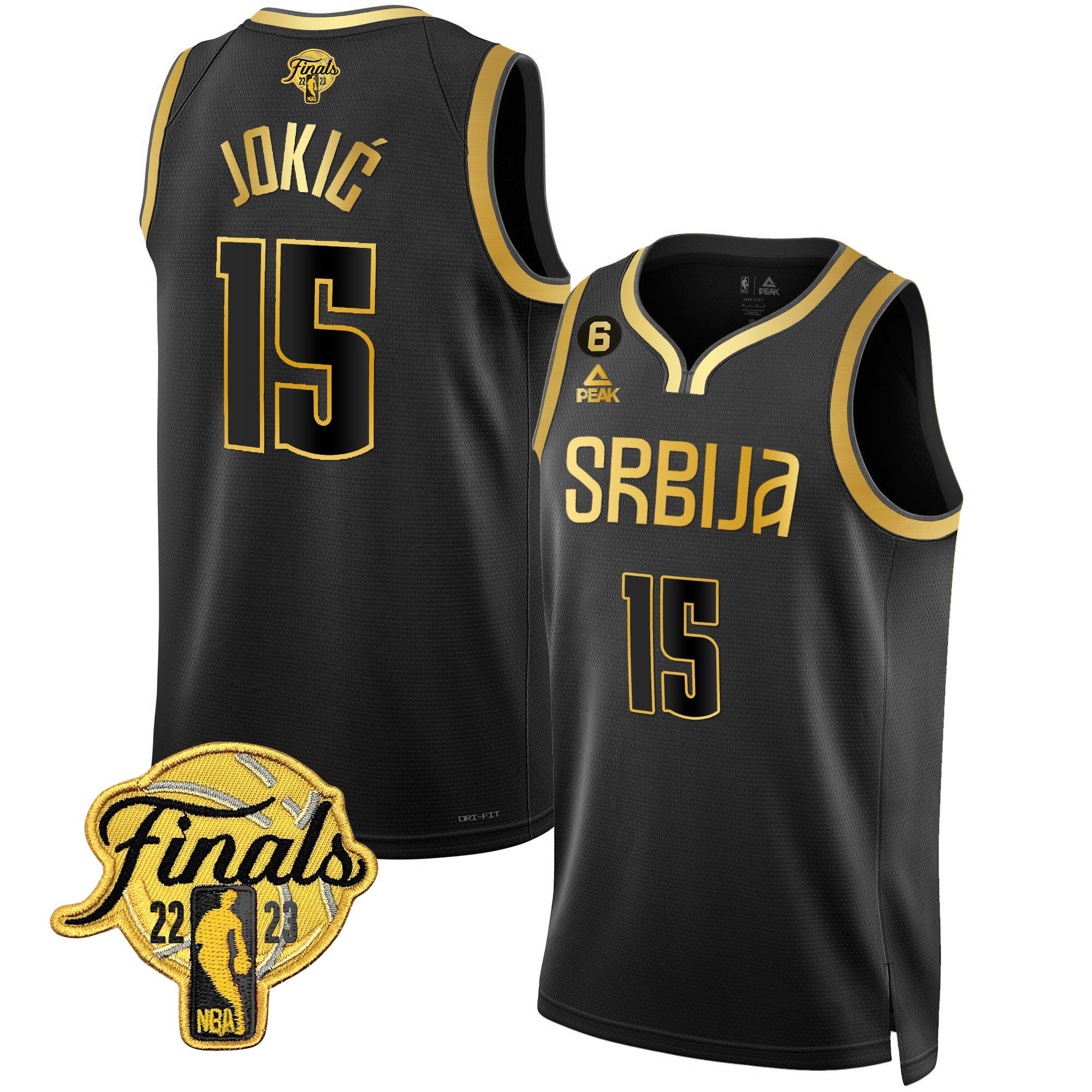 Nikola Jokic Denver Nuggets Serbia Finals Patch Gold Black Gold Jersey - All Stitched