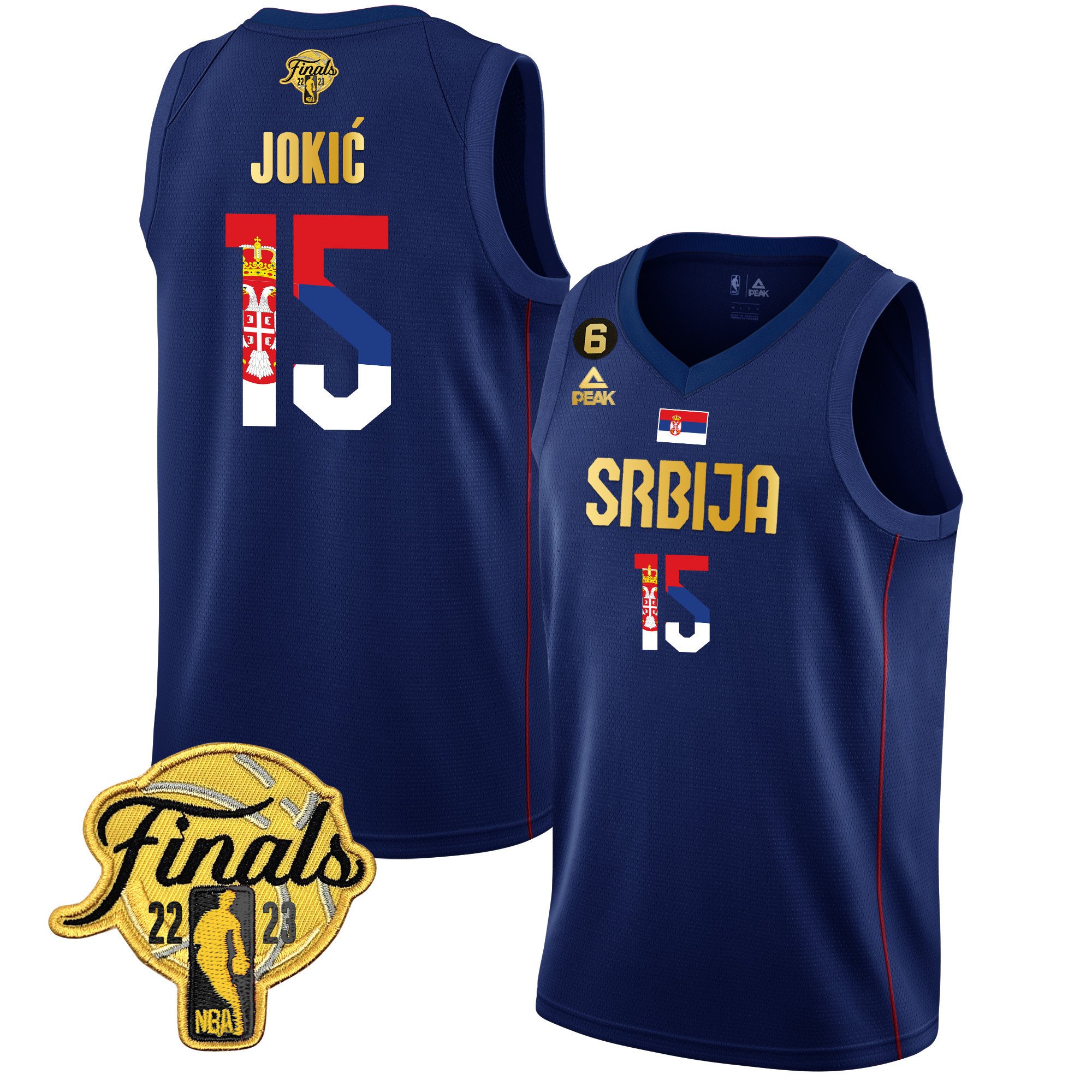 Nikola Jokic Denver Nuggets Serbia Finals Patch Gold Navy Jersey - All Stitched