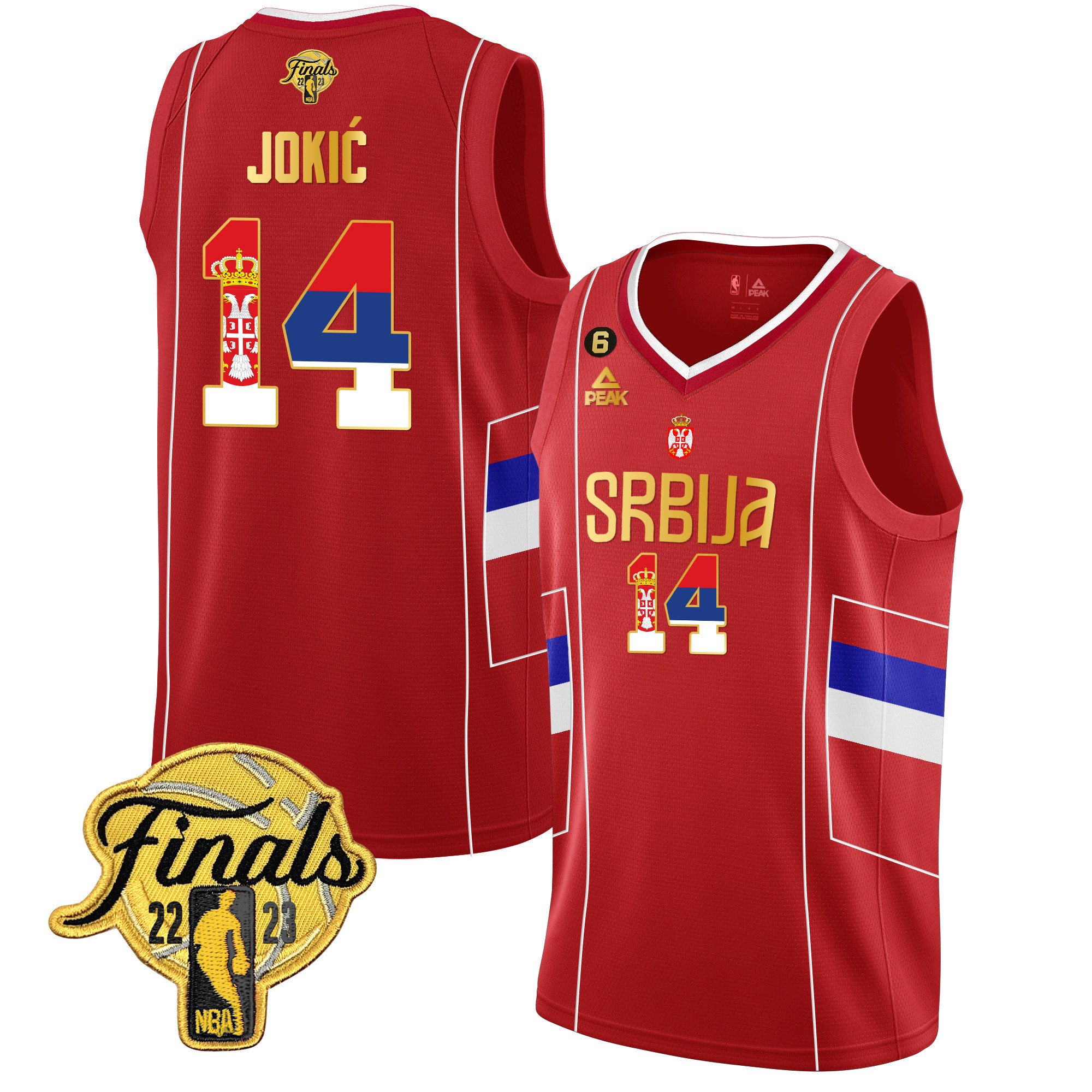 Nikola Jokic Denver Nuggets Serbia Finals Patch Gold Red Jersey - All Stitched