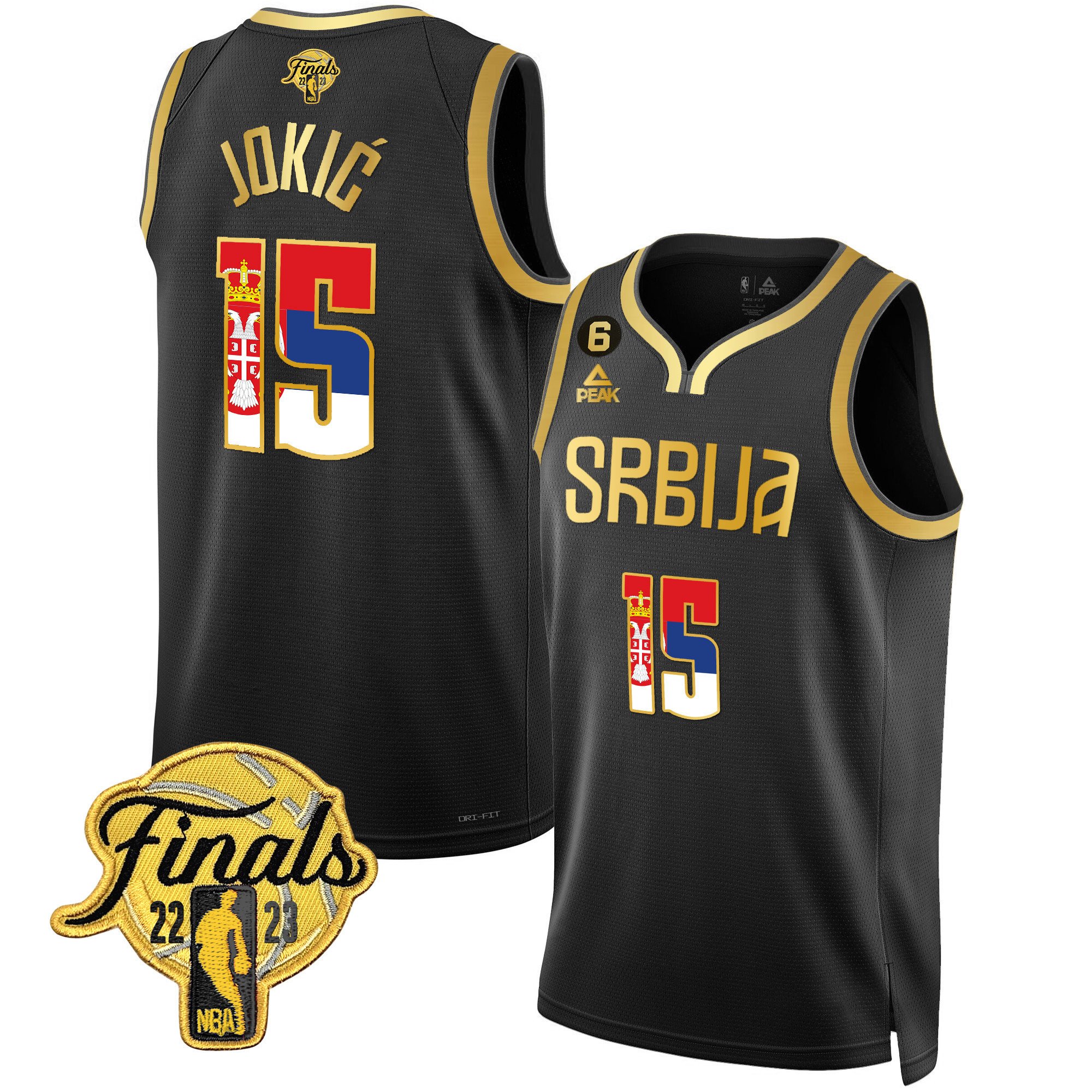 Nikola Jokic Denver Nuggets Serbia Finals Patch Gold Serbia Black Jersey - All Stitched