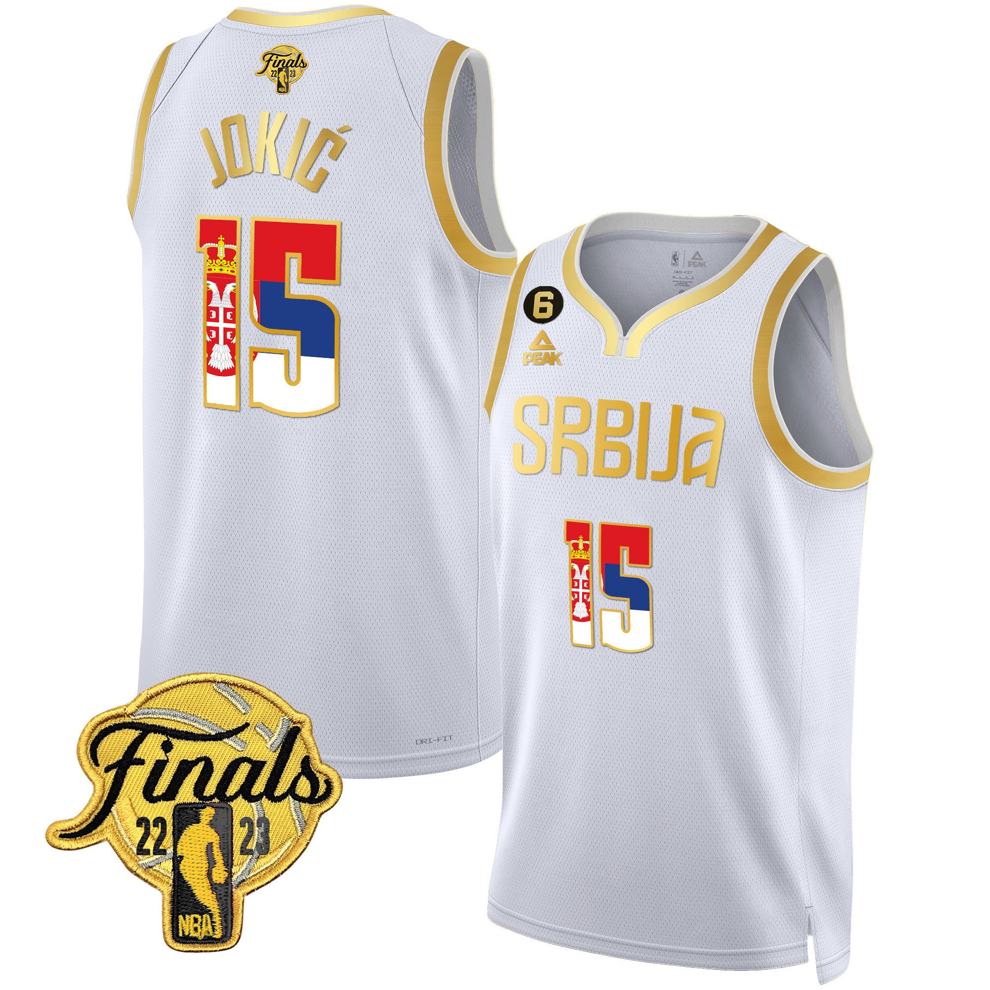 Nikola Jokic Denver Nuggets Serbia Finals Patch Gold Serbia White Jersey - All Stitched