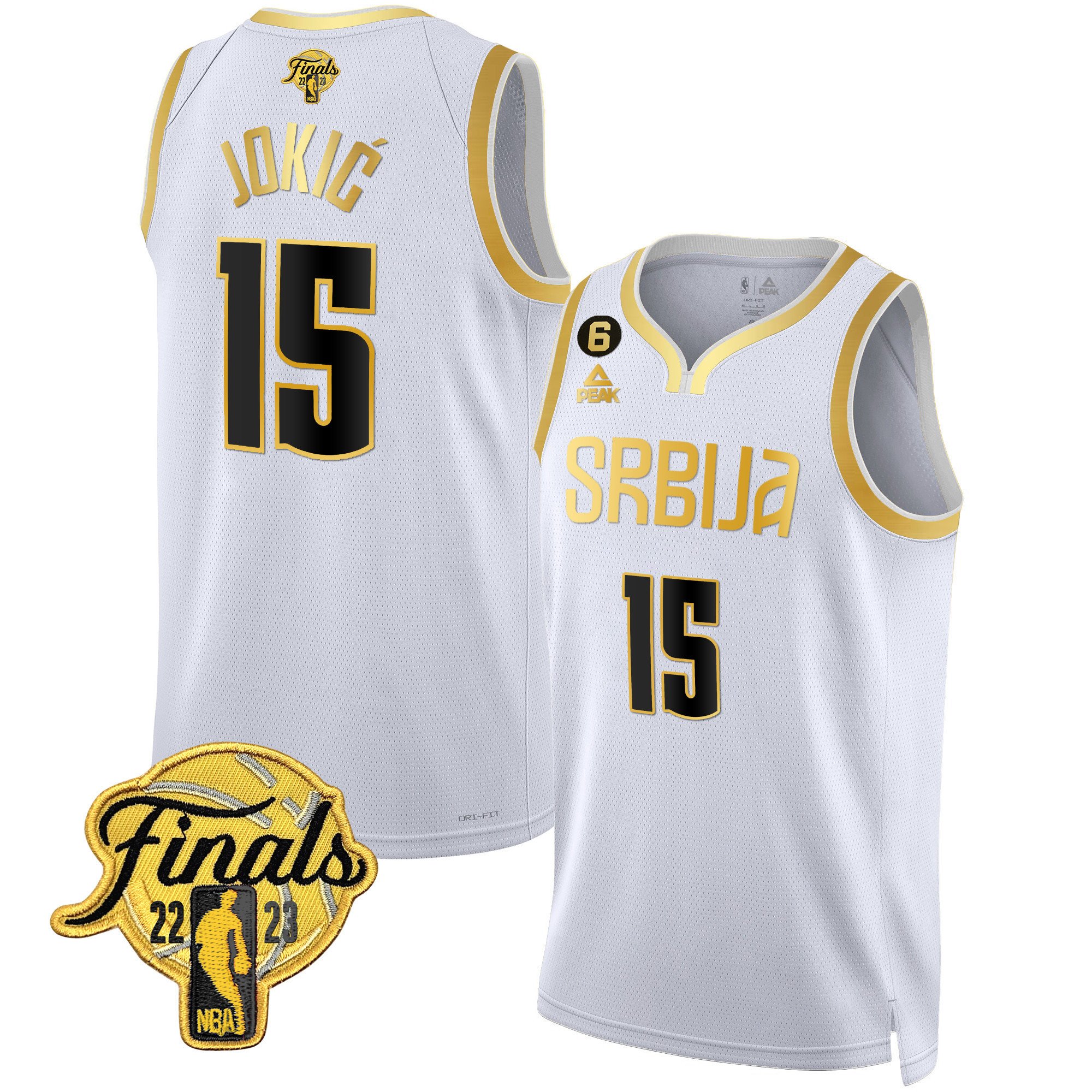 Nikola Jokic Denver Nuggets Serbia Finals Patch Gold White Gold Jersey - All Stitched