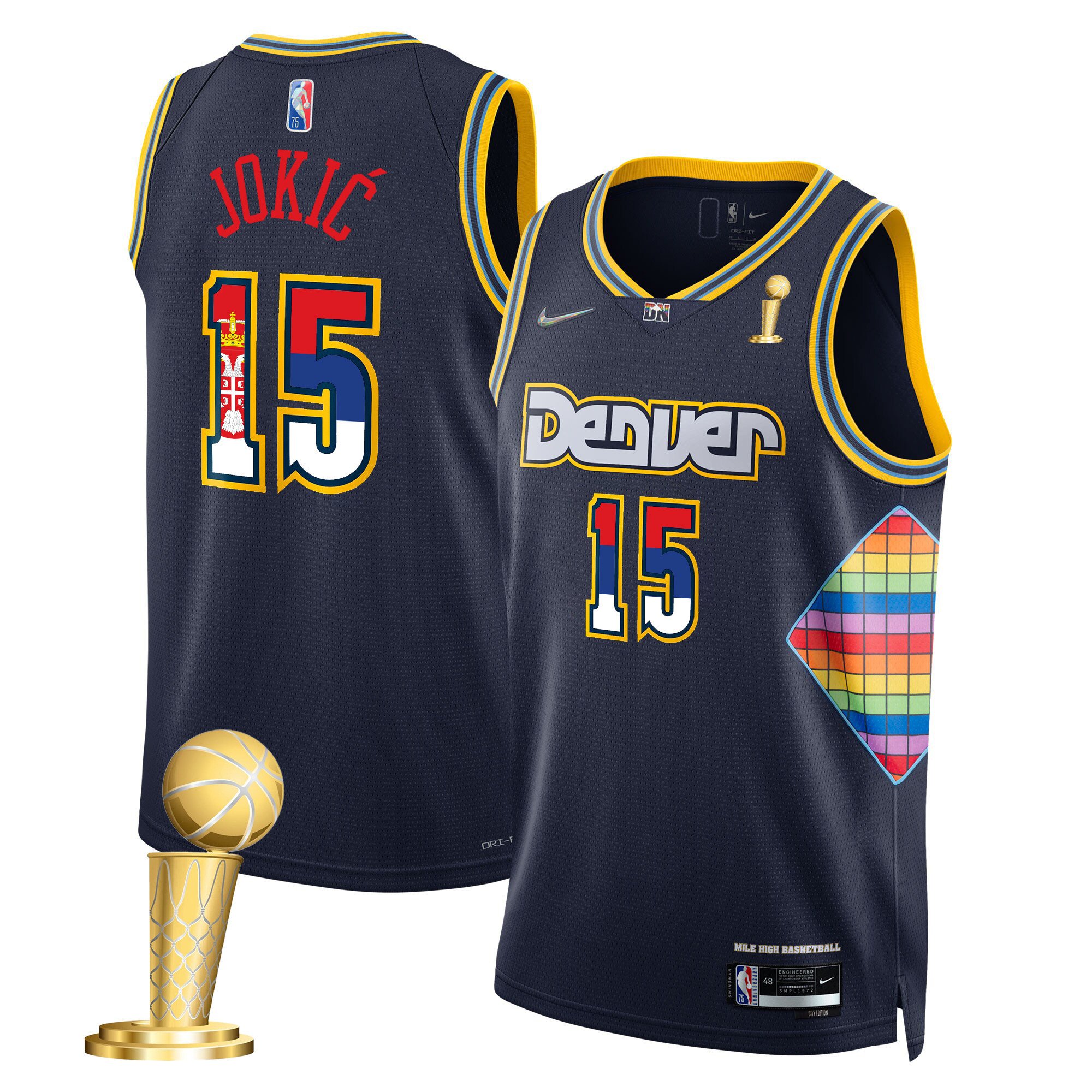 Nikola Jokic Denver Nuggets Serbia Flag Champions City Navy Jersey - All Stitched