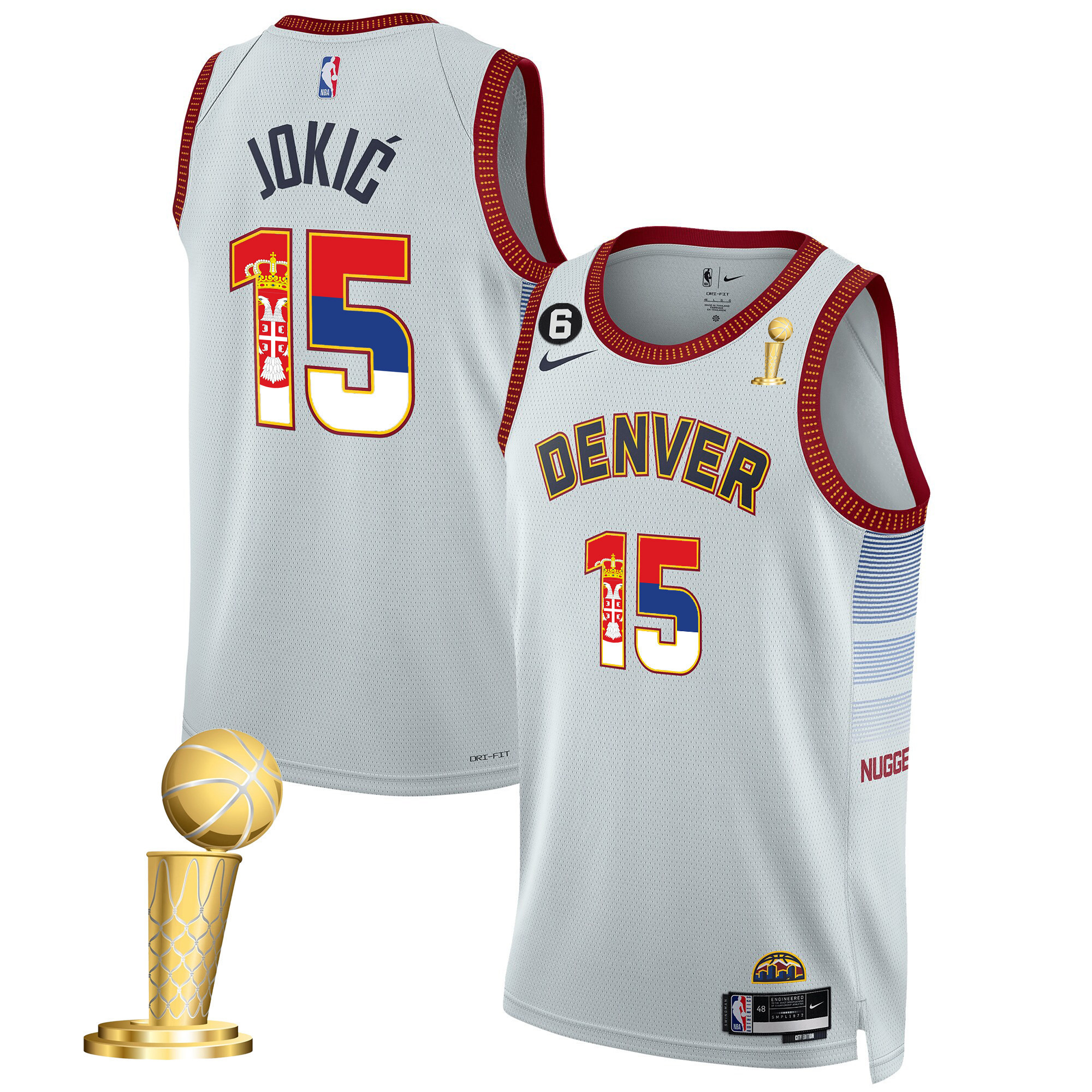 Nikola Jokic Denver Nuggets Serbia Flag Champions City White Jersey - All Stitched