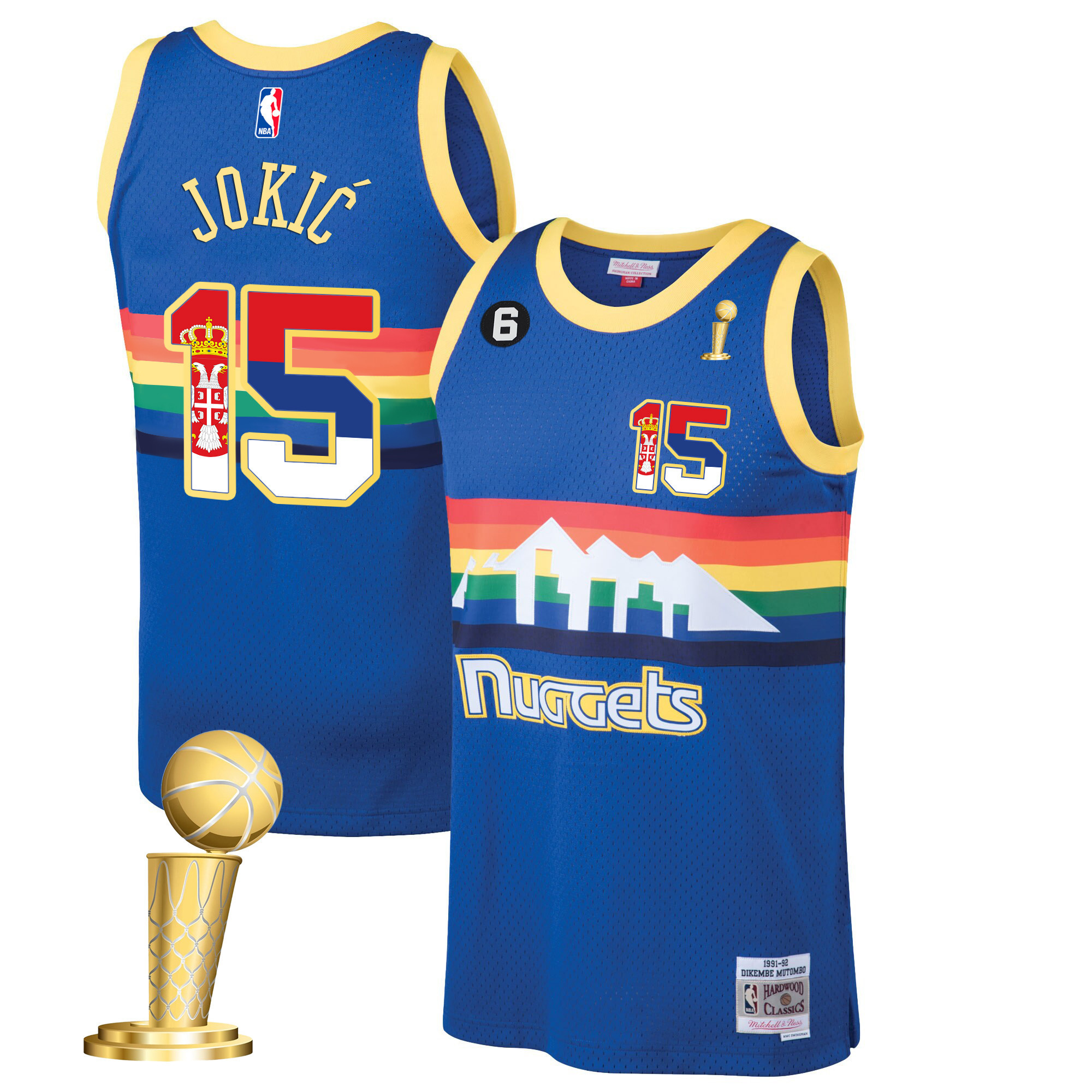 Nikola Jokic Denver Nuggets Serbia Flag Champions Classic Blue Jersey - All Stitched