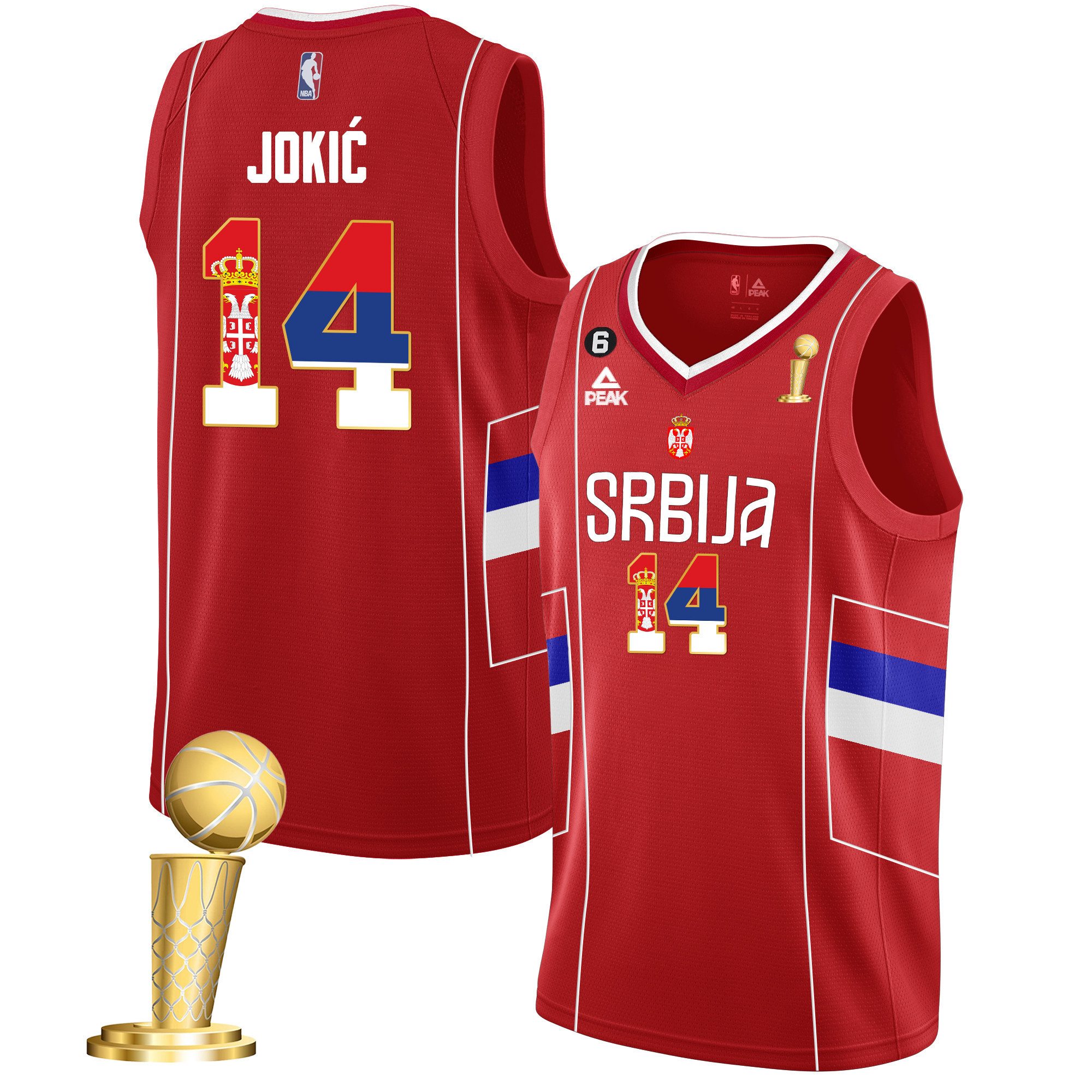 Nikola Jokic Denver Nuggets Serbia Flag Champions Serbia Red Jersey - All Stitched