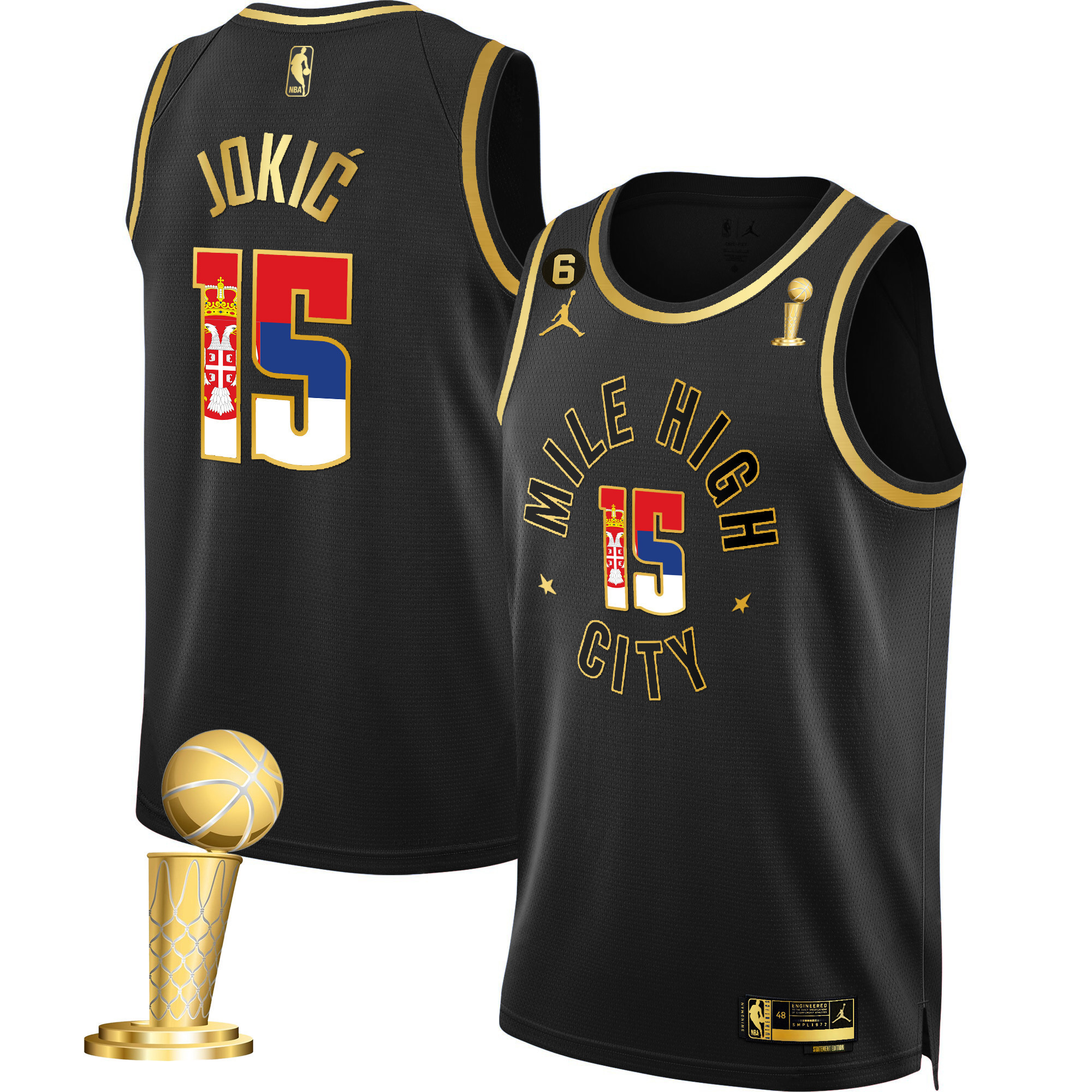 Nikola Jokic Denver Nuggets Serbia Flag Champions Statement  Black Jersey - All Stitched