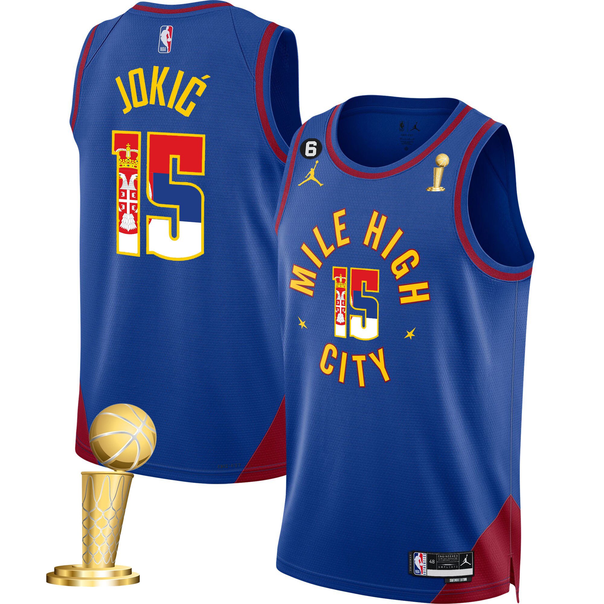 Nikola Jokic Denver Nuggets Serbia Flag Champions Statement Jersey - All Stitched