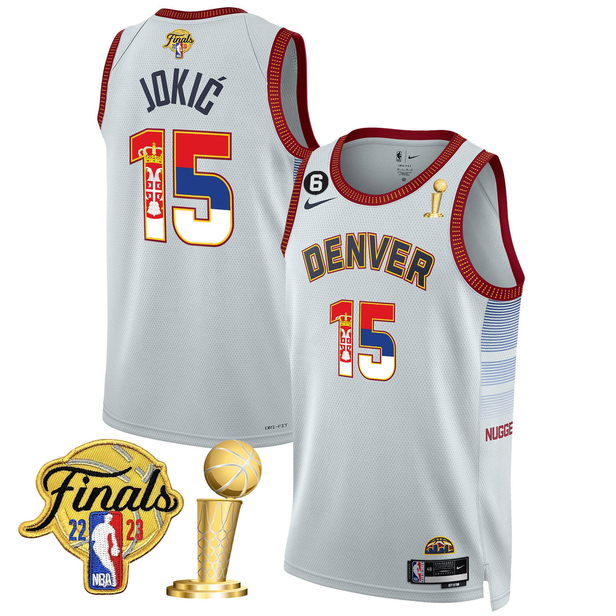 Nikola Jokic Denver Nuggets Serbia Flag Finals & Champions City White Jersey - All Stitched
