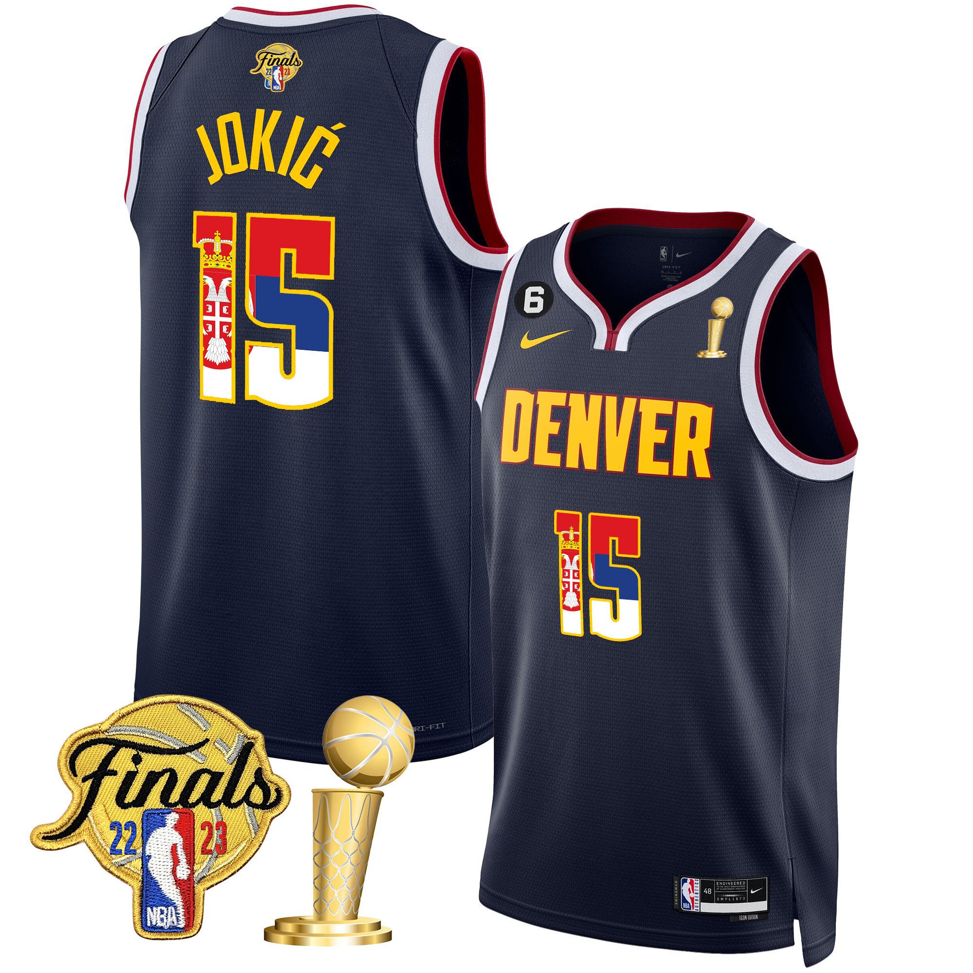 Nikola Jokic Denver Nuggets Serbia Flag Finals & Champions Icon Jersey - All Stitched