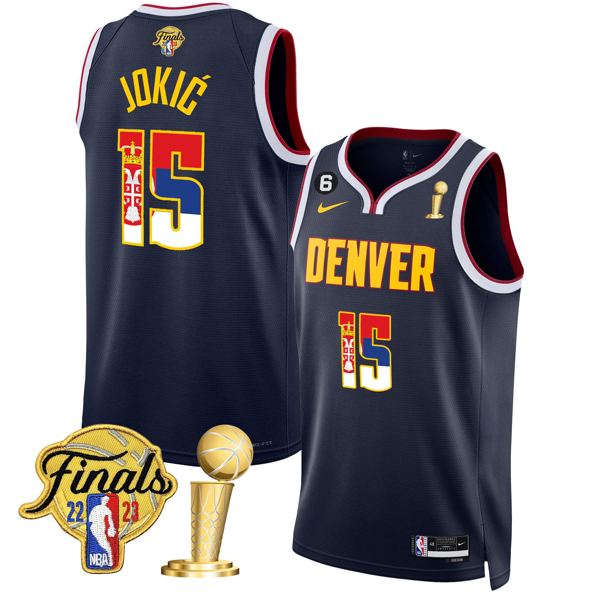 Nikola Jokic Denver Nuggets Serbia Flag Finals & Champions Icon Jersey - All Stitched