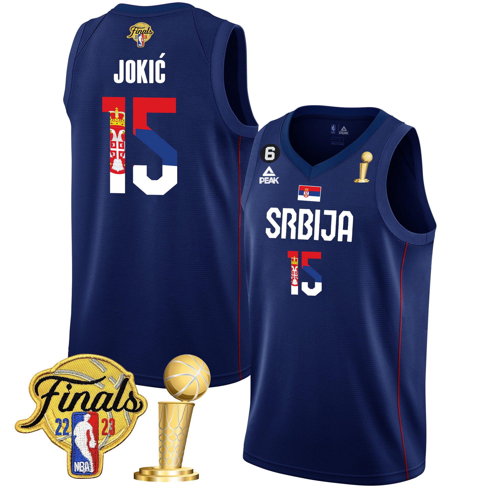Nikola Jokic Denver Nuggets Serbia Flag Finals & Champions Serbia Navy Jersey - All Stitched