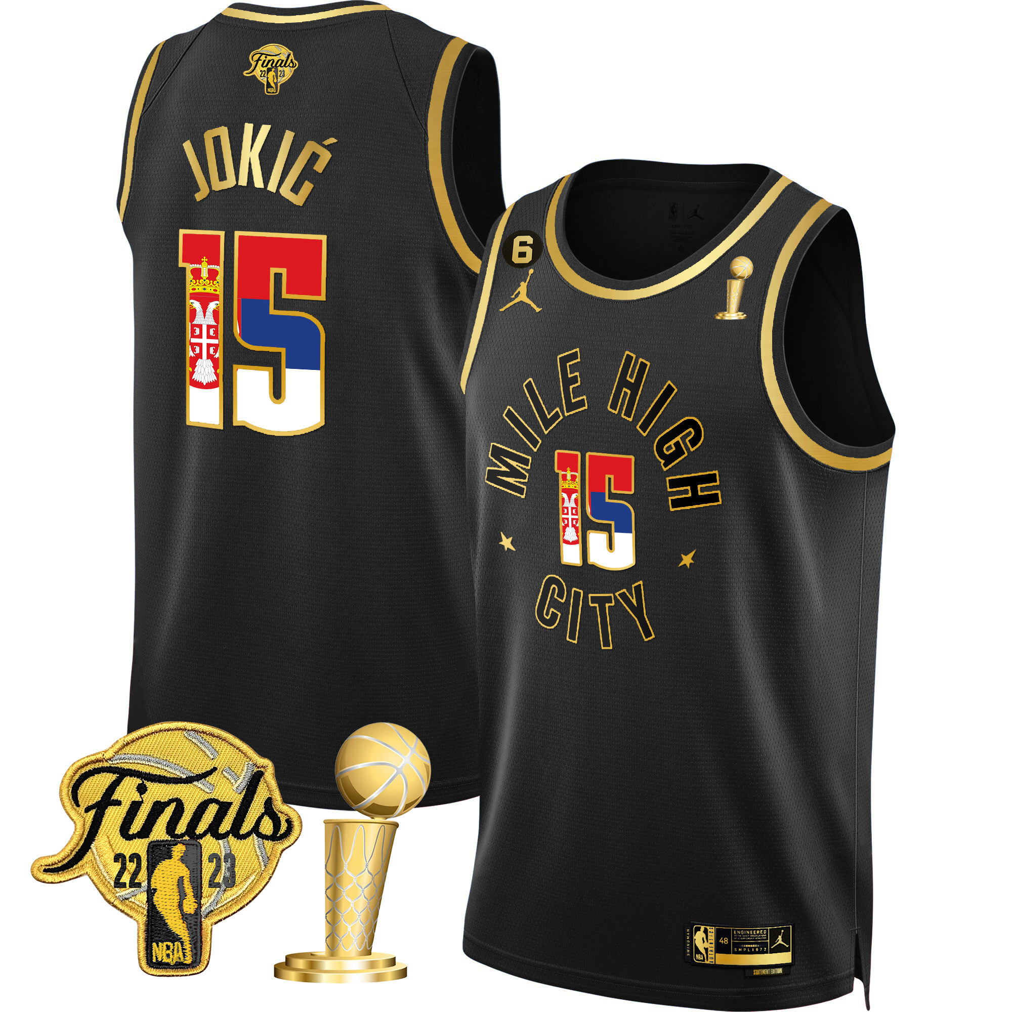 Nikola Jokic Denver Nuggets Serbia Flag Finals & Champions Statement  Black Jersey - All Stitched