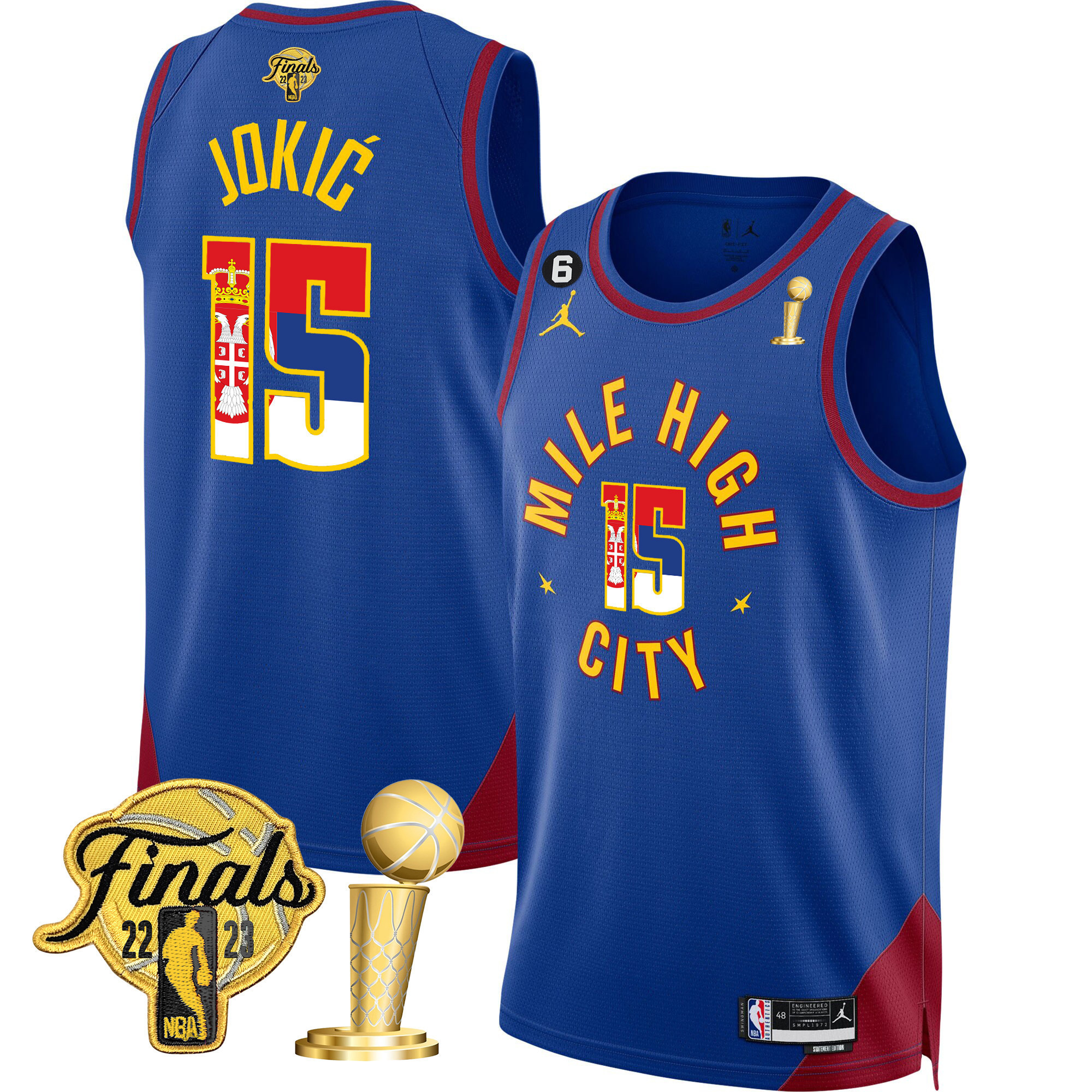 Nikola Jokic Denver Nuggets Serbia Flag Finals & Champions Statement Jersey - All Stitched