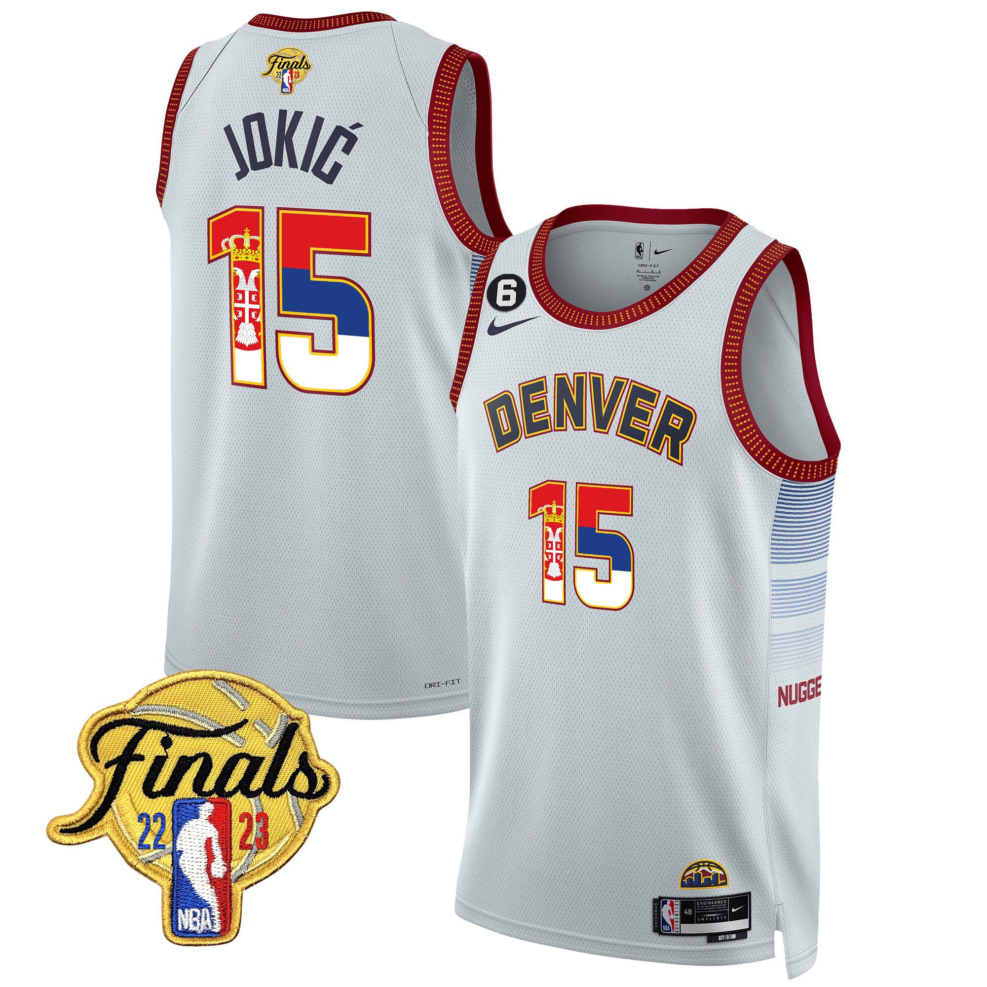 Nikola Jokic Denver Nuggets Serbia Flag Finals Patch City White Jersey - All Stitched