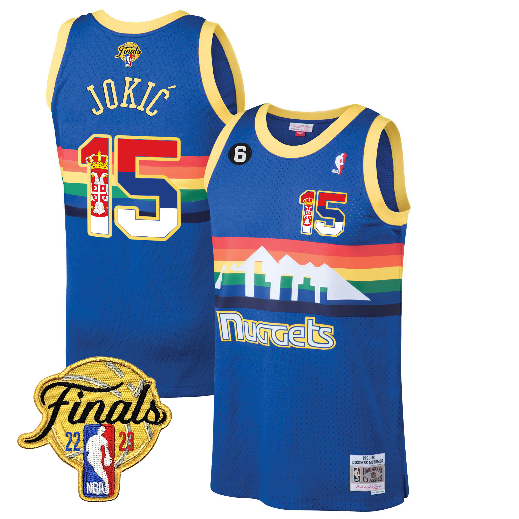 Nikola Jokic Denver Nuggets Serbia Flag Finals Patch Classic Blue Jersey - All Stitched