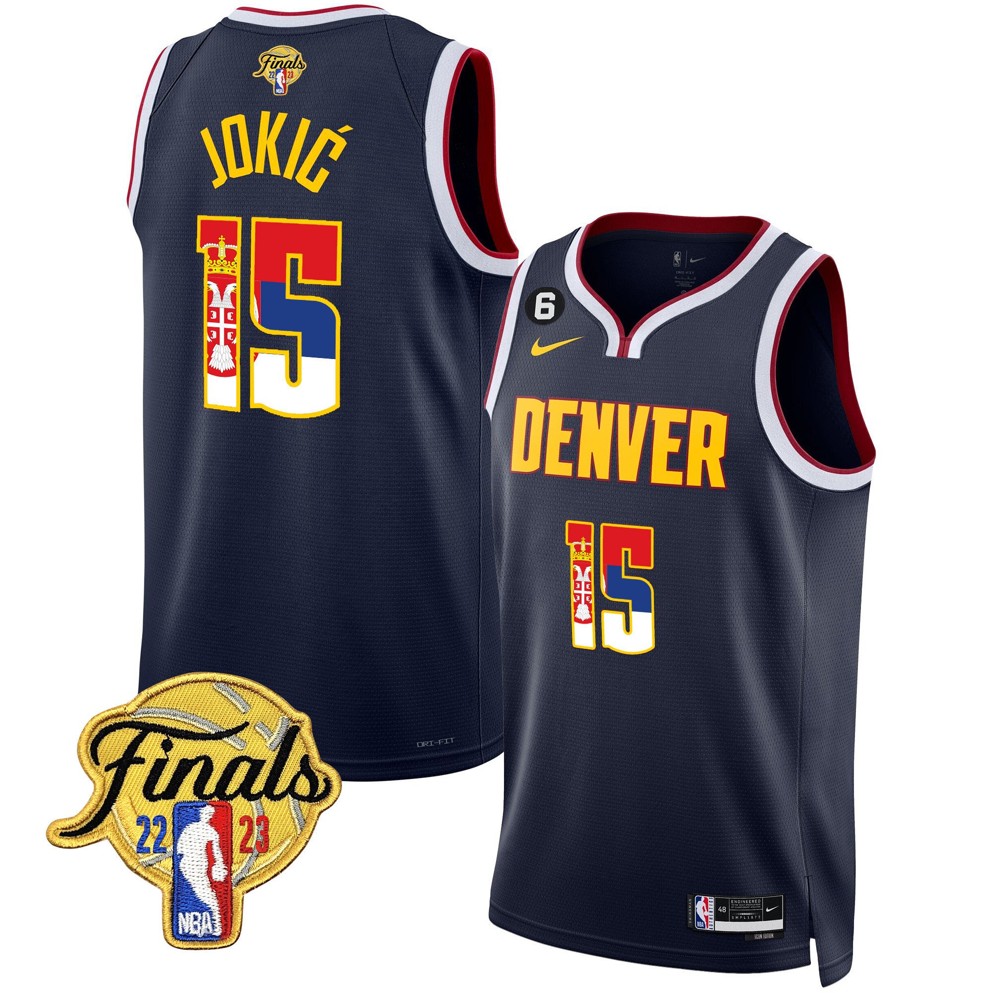 Nikola Jokic Denver Nuggets Serbia Flag Finals Patch Icon Jersey - All Stitched