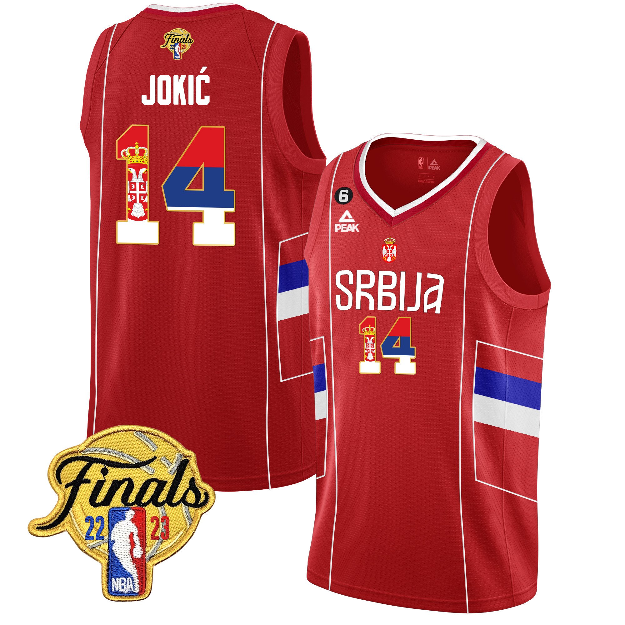Nikola Jokic Denver Nuggets Serbia Flag Finals Patch Serbia Red Jersey - All Stitched