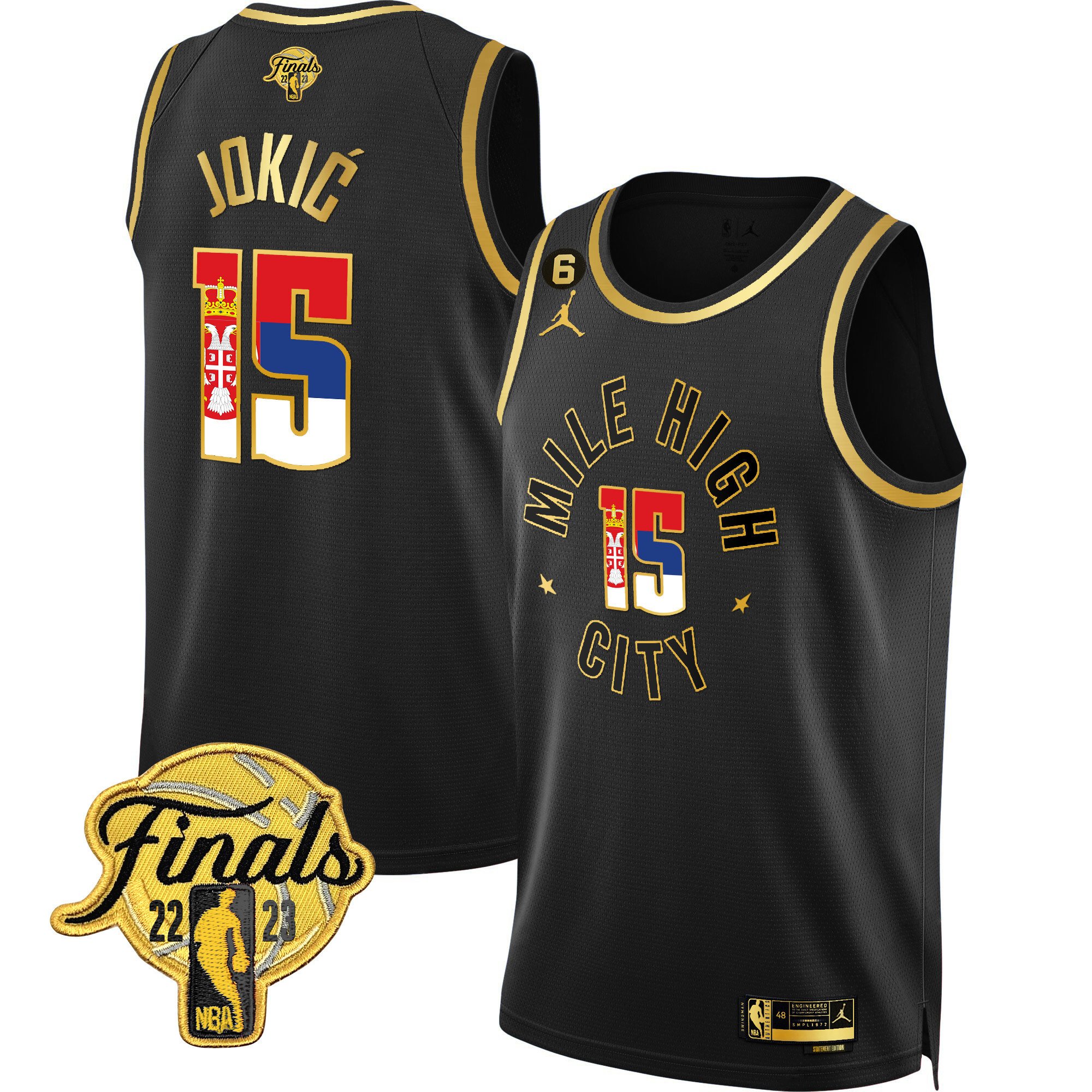 Nikola Jokic Denver Nuggets Serbia Flag Finals Patch Statement  Black Jersey - All Stitched