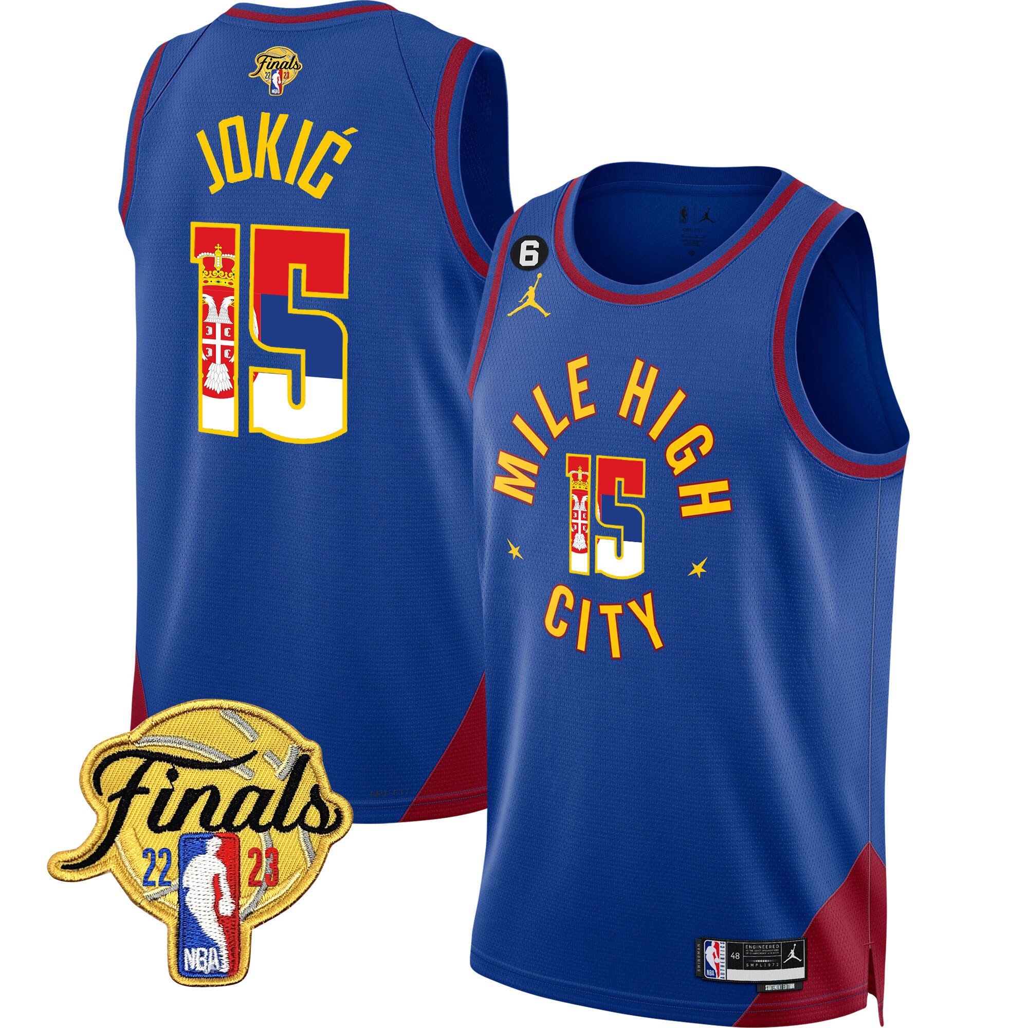 Nikola Jokic Denver Nuggets Serbia Flag Finals Patch Statement Jersey - All Stitched