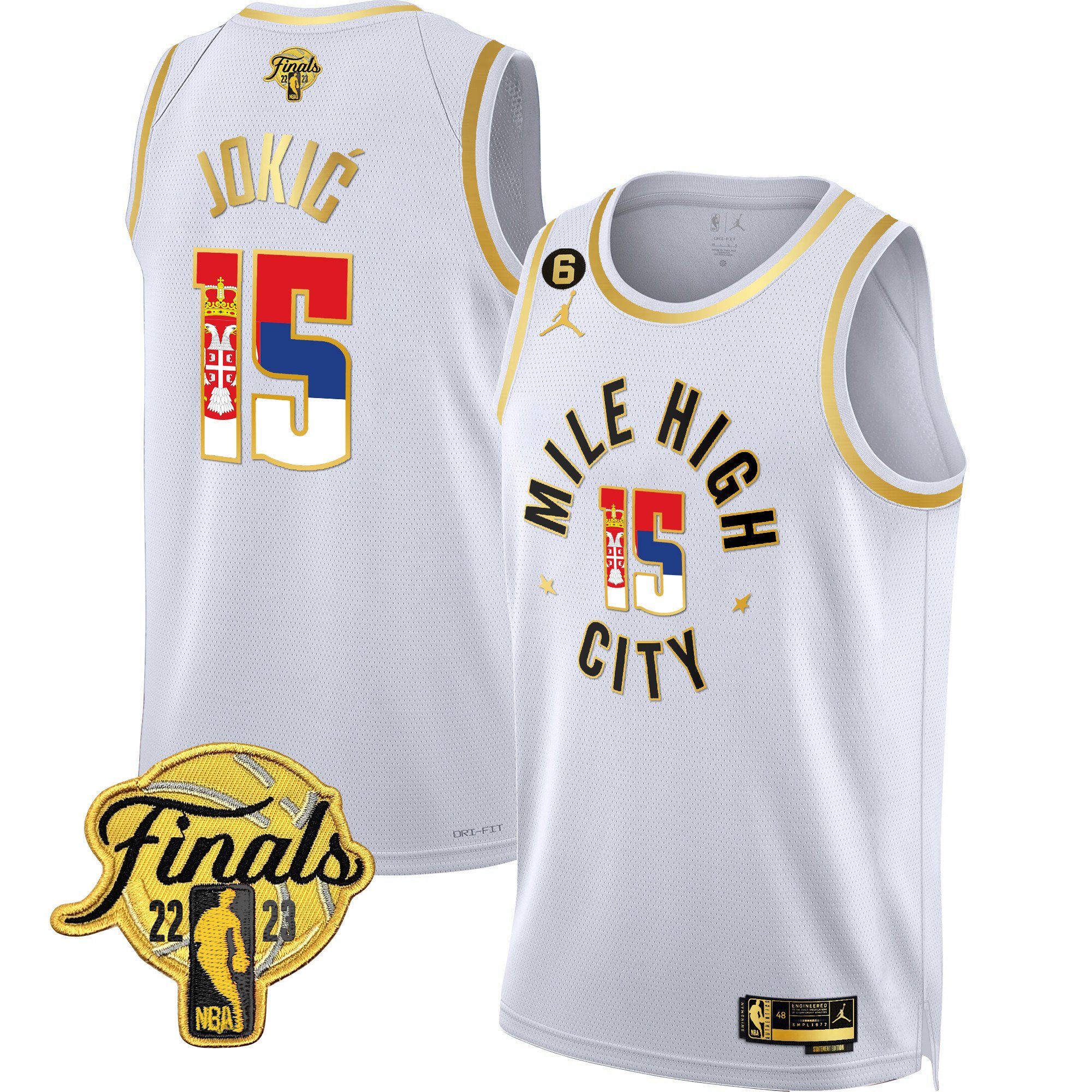 Nikola Jokic Denver Nuggets Serbia Flag Finals Patch Statement White Jersey - All Stitched