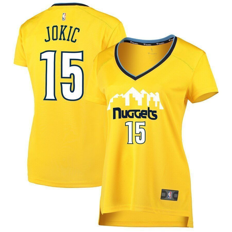 Nikola Jokic Denver Nuggets Women’s Fast Break Jersey – Statement Edition – Gold