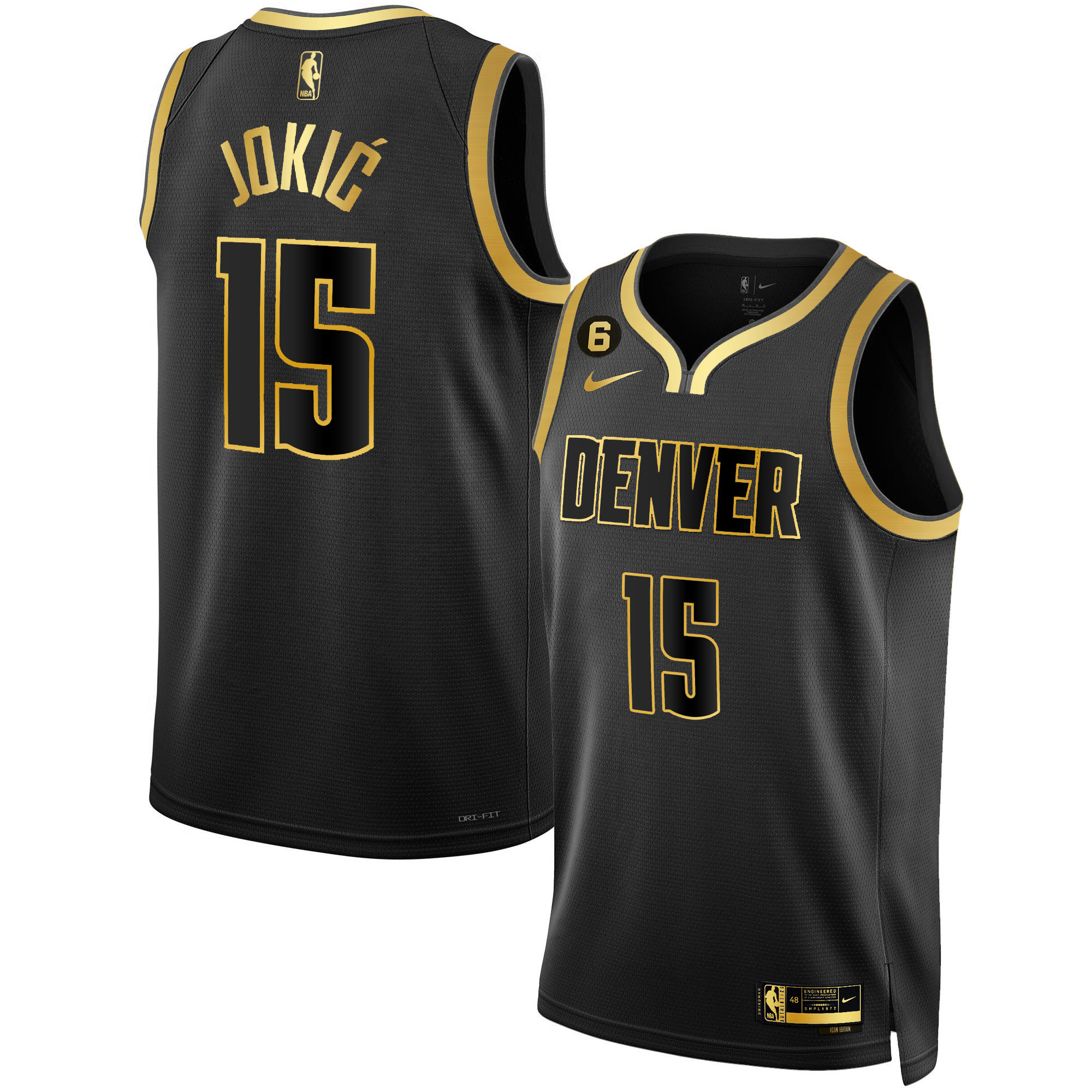 Nikola Jokic Men's Denver Nuggets #6 Patch Collection Black Gold Jersey - All Stitched