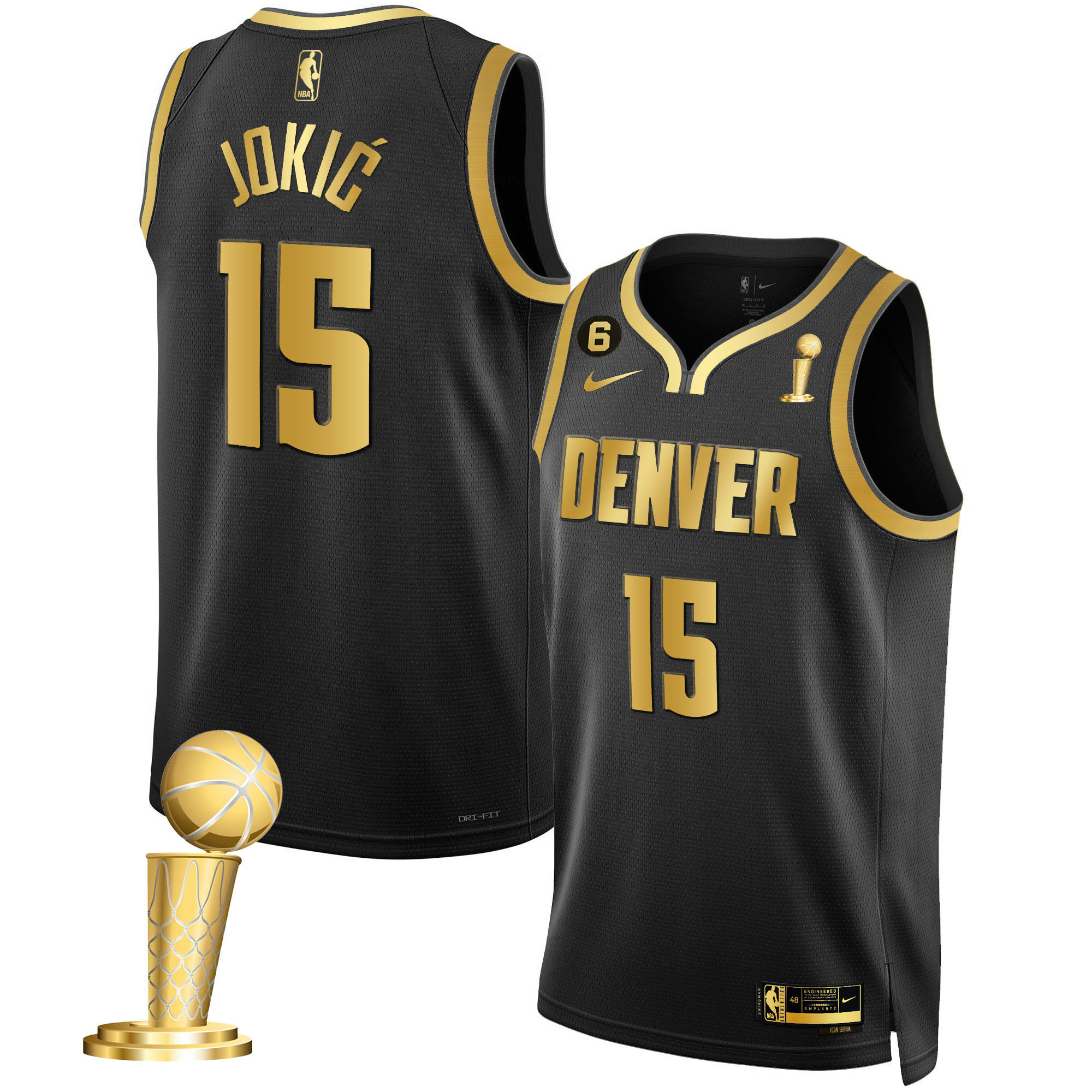 Nikola Jokic Men's Denver Nuggets 2023 Champions Black & White Gold Black Gold Jersey - All Stitched
