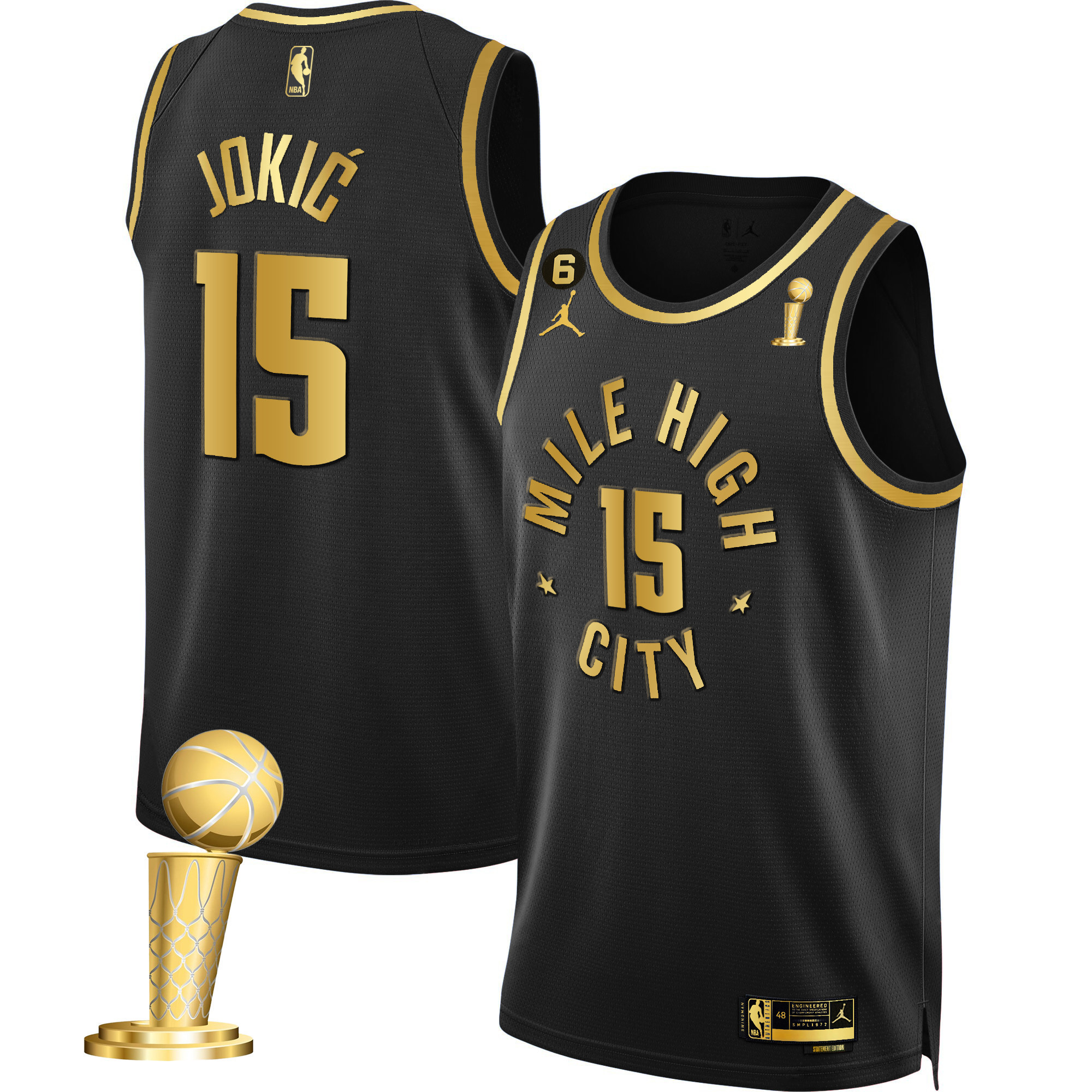 Nikola Jokic Men's Denver Nuggets 2023 Champions Black & White Gold Statement Black Jersey - All Stitched