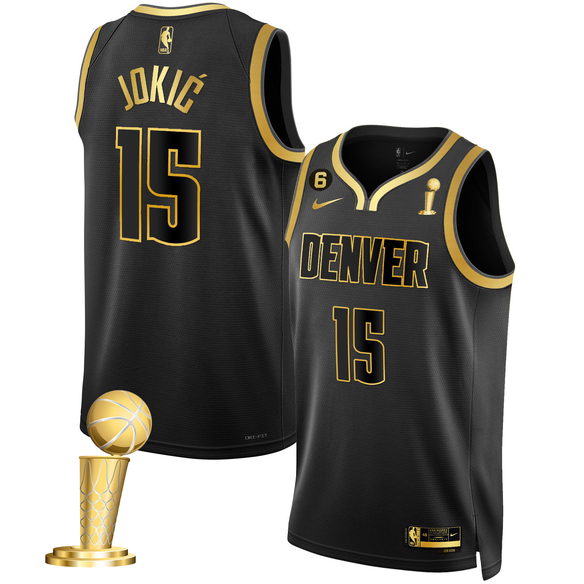 Nikola Jokic Men's Denver Nuggets 2023 Champions Collection Black Gold Jersey - All Stitched