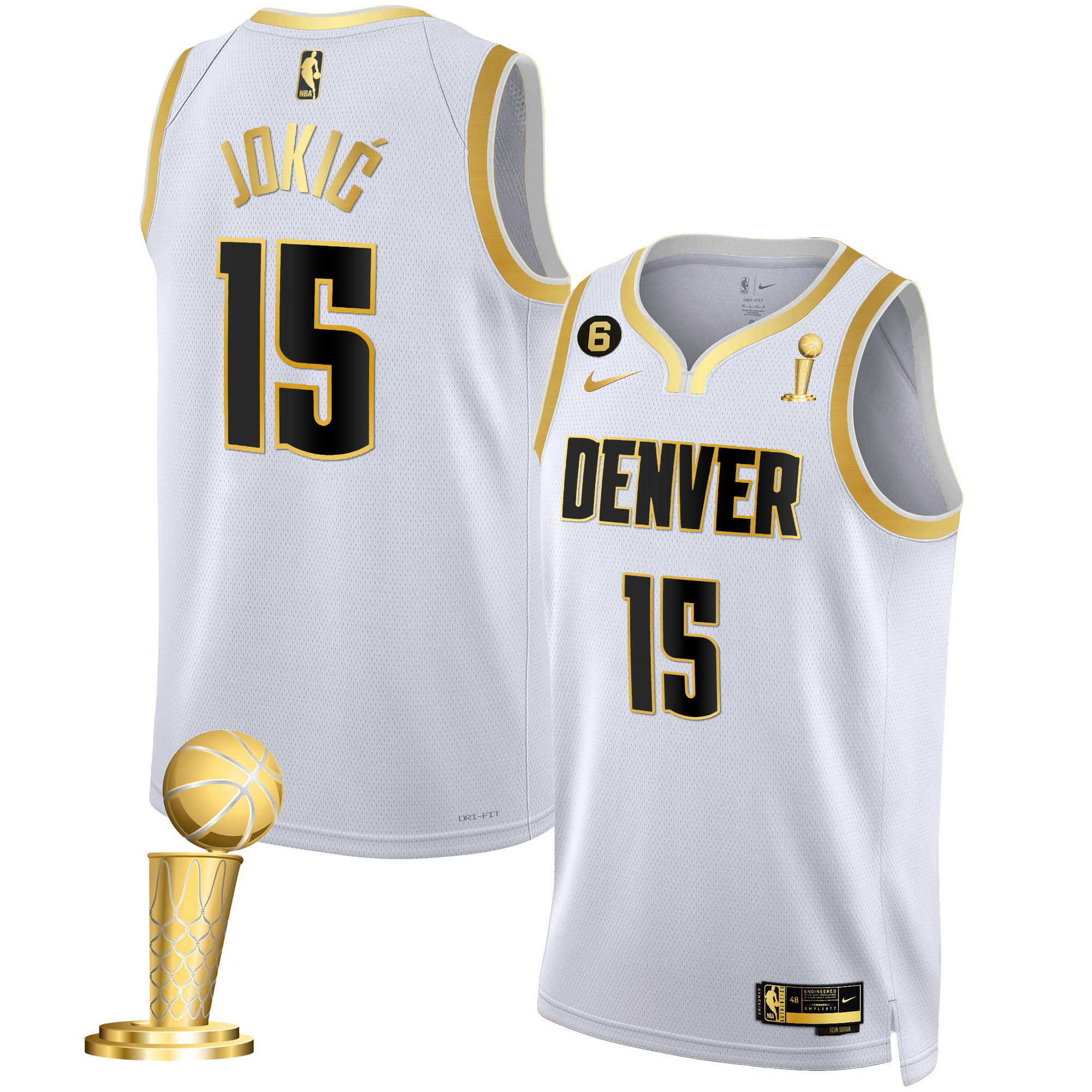 Nikola Jokic Men's Denver Nuggets 2023 Champions Collection White Gold Jersey - All Stitched