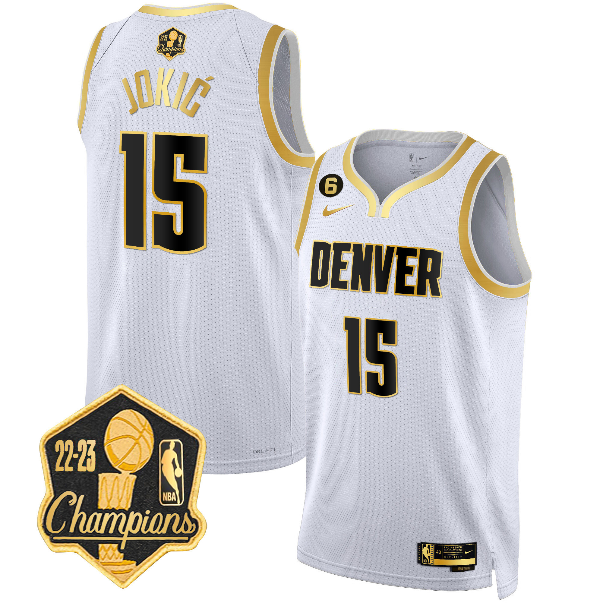 Nikola Jokic Men's Denver Nuggets 2023 Champions Limited Patch White Gold Jersey - All Stitched