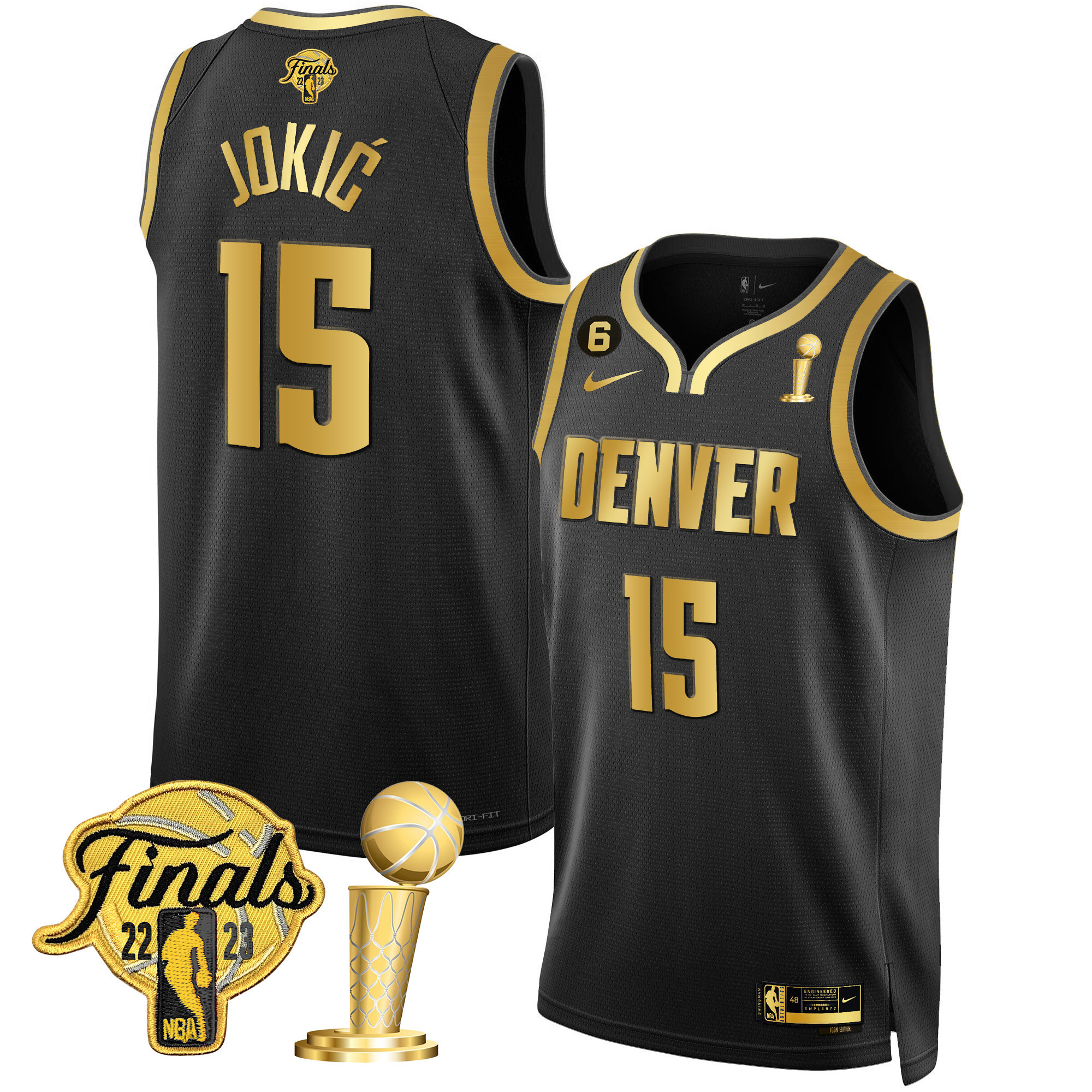 Nikola Jokic Men's Denver Nuggets 2023 Finals & Champions Black & White Gold Black Gold Jersey - All Stitched