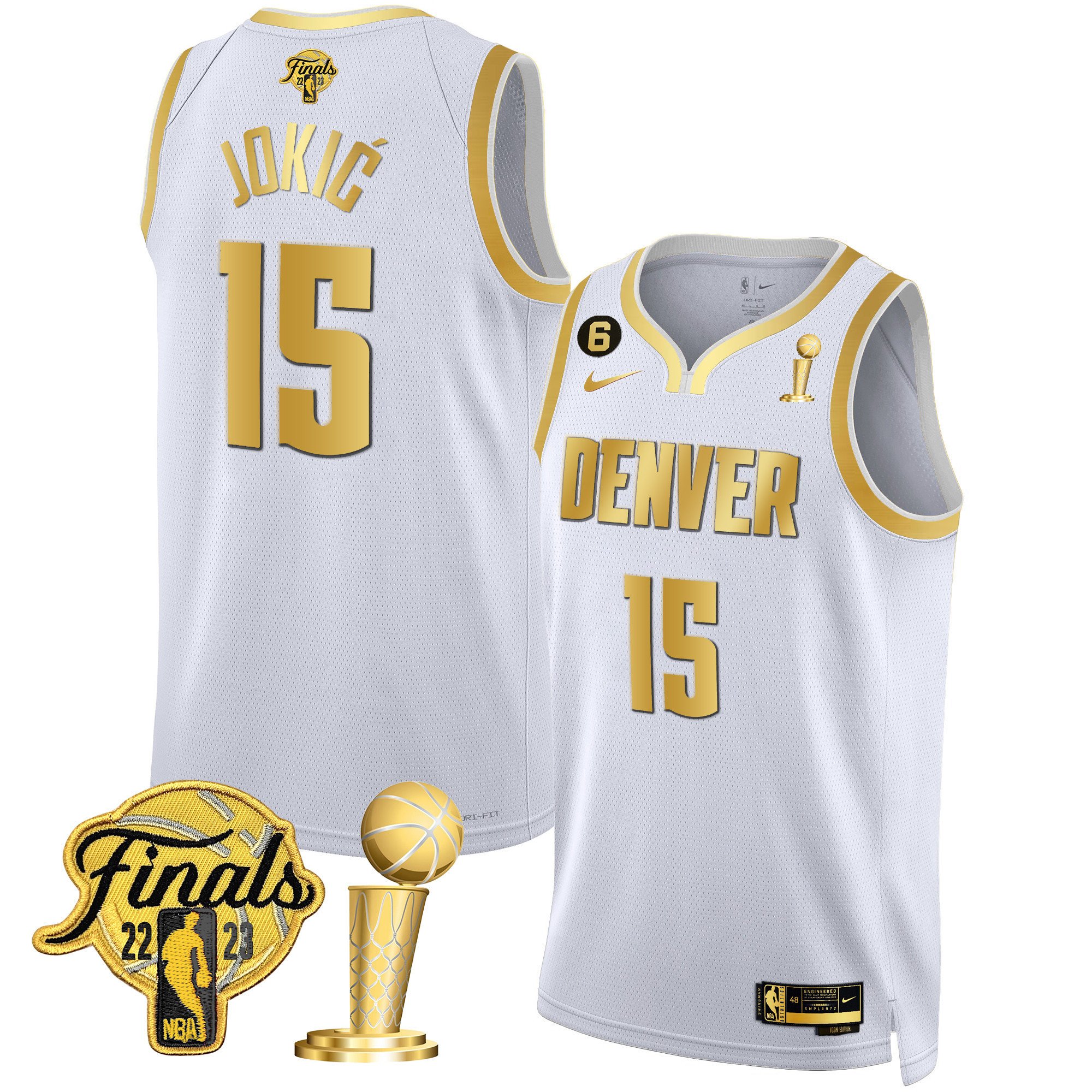 Nikola Jokic Men's Denver Nuggets 2023 Finals & Champions Black & White Gold Jersey - All Stitched