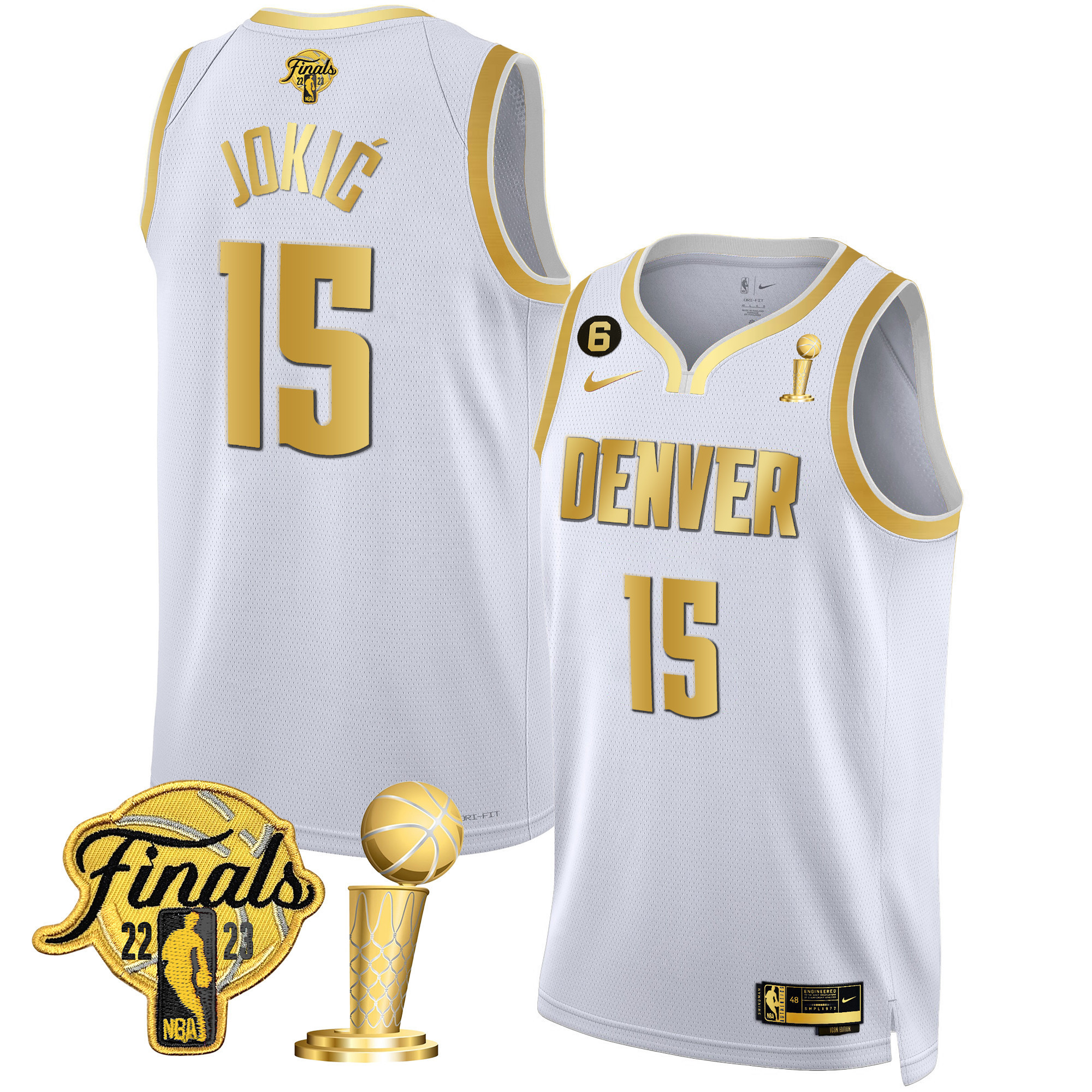Nikola Jokic Men's Denver Nuggets 2023 Finals & Champions Black & White Gold Jersey - All Stitched