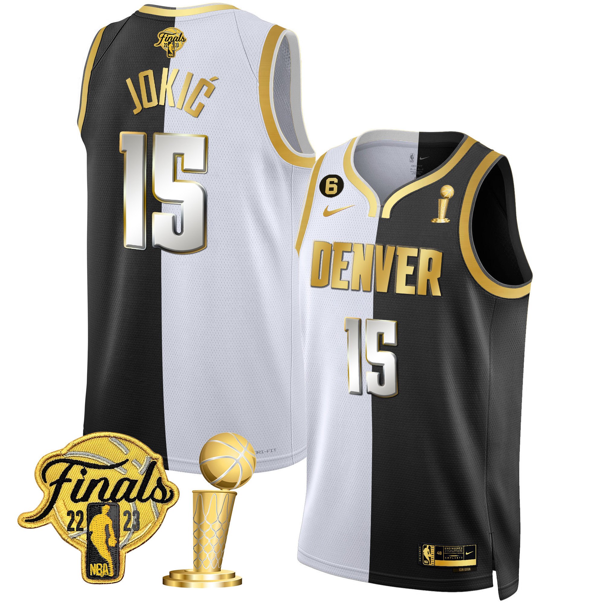 Nikola Jokic Men's Denver Nuggets 2023 Finals & Champions Black & White Gold Split Limited Jersey - All Stitched